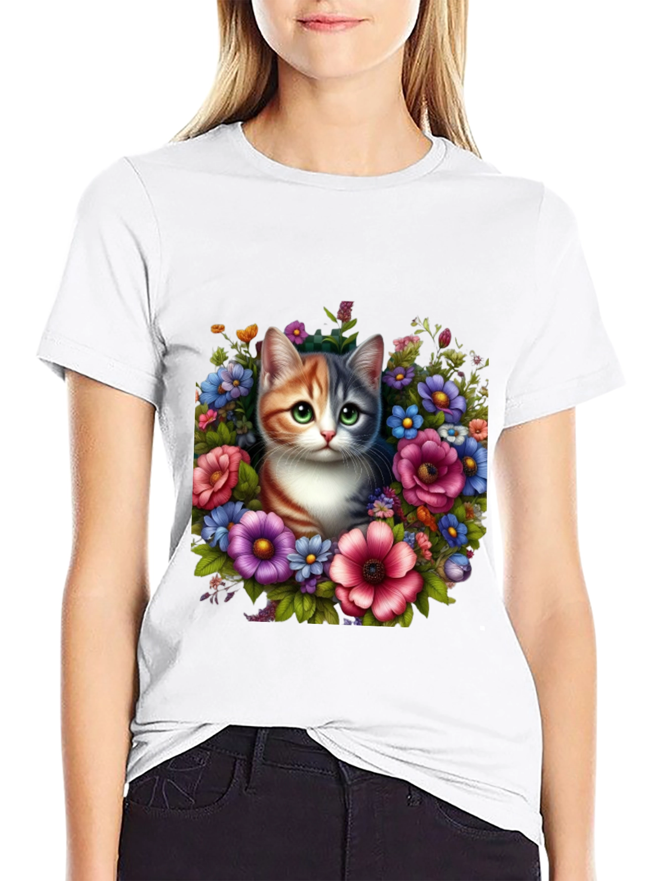 Floral Cat Graphic T-Shirt