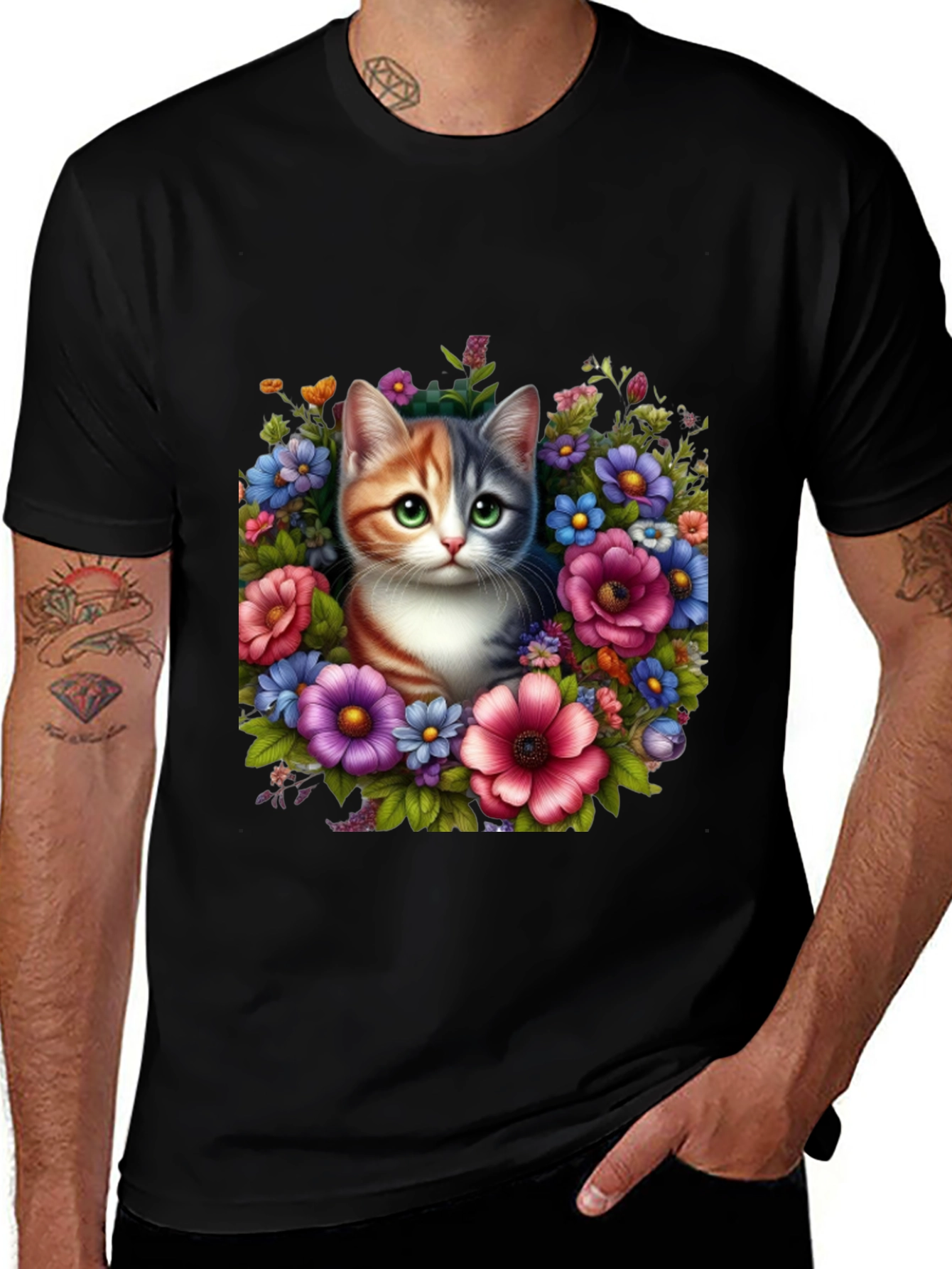Floral Cat Graphic T-Shirt