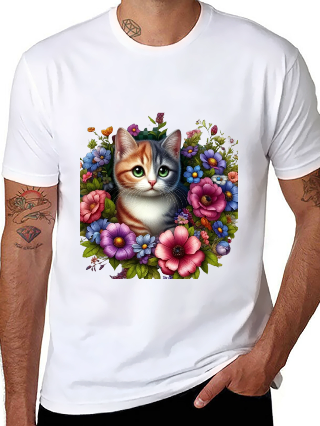 Floral Cat Graphic T-Shirt