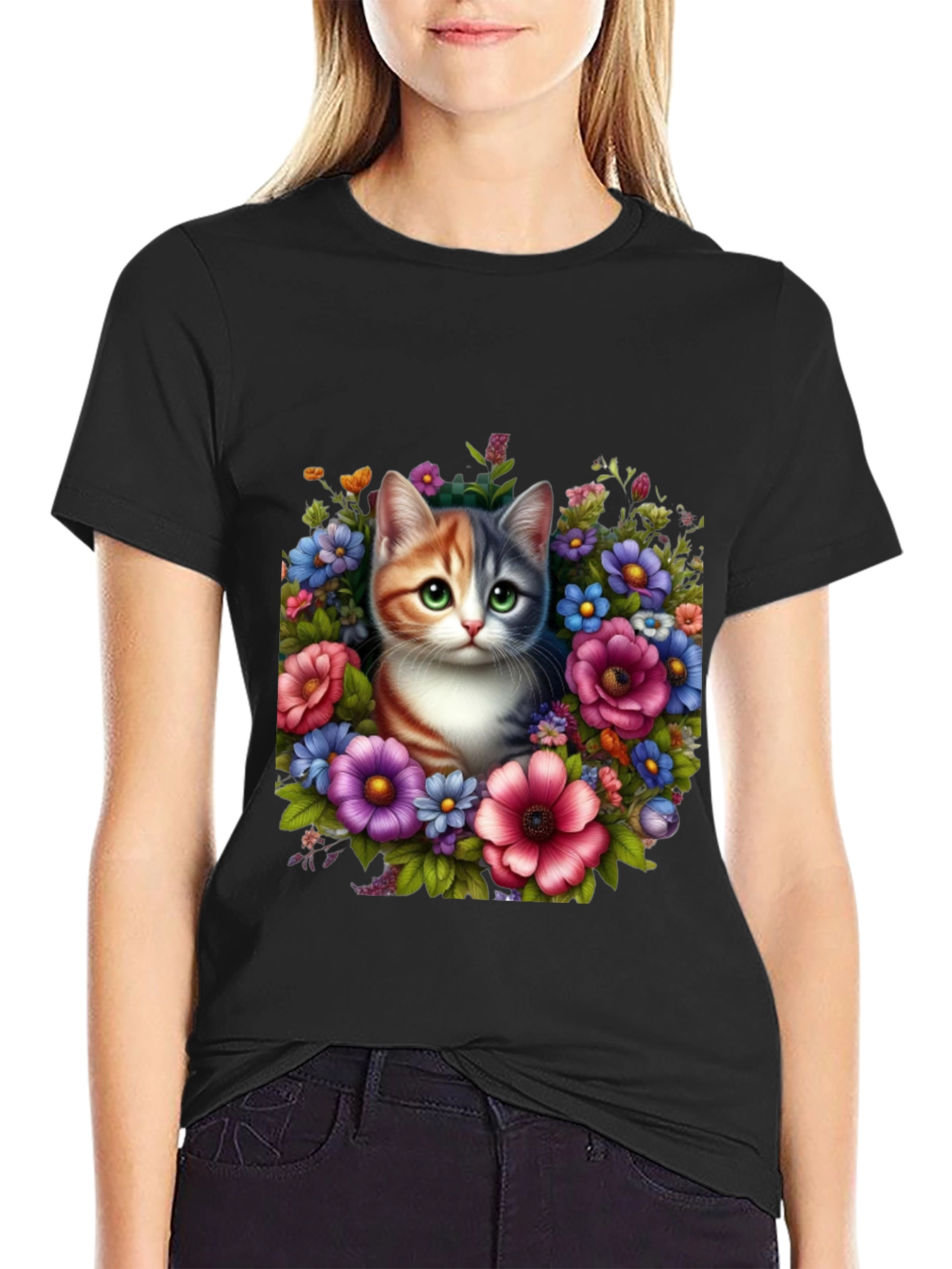 Floral Cat Graphic T-Shirt