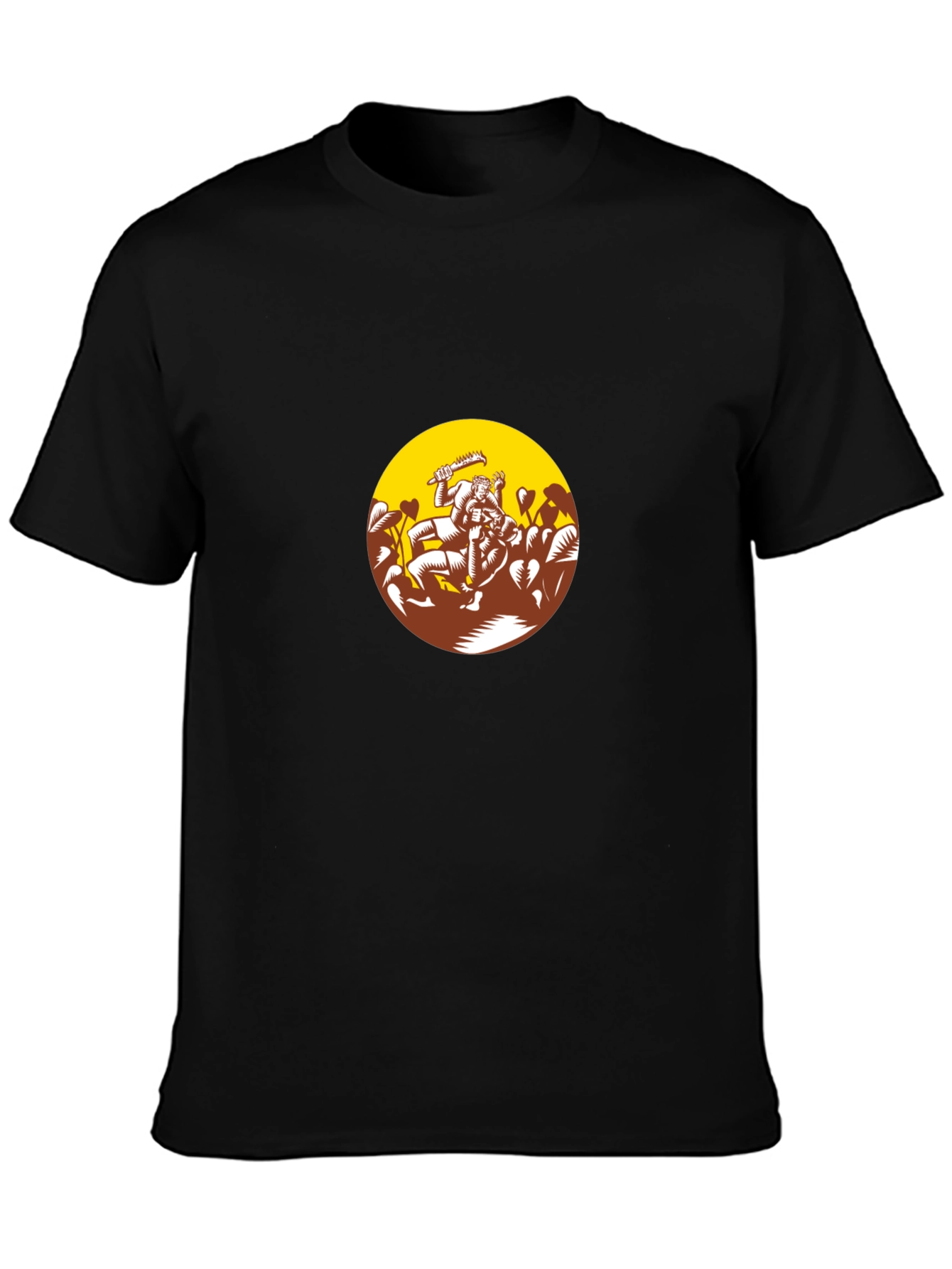 Black Graphic Tee - Wrestlers in Circle Design
