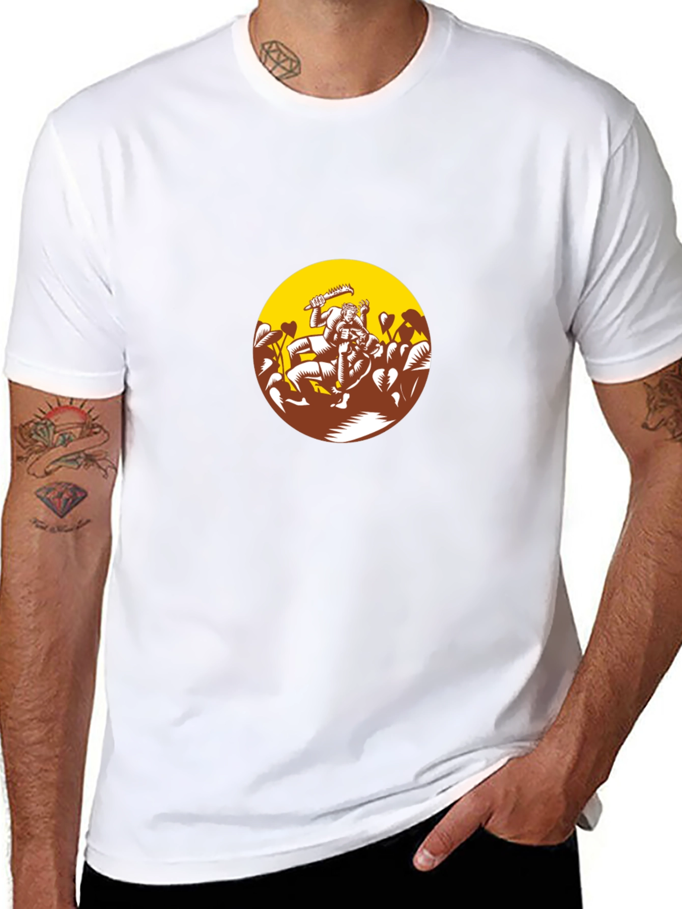 Black Graphic Tee - Wrestlers in Circle Design
