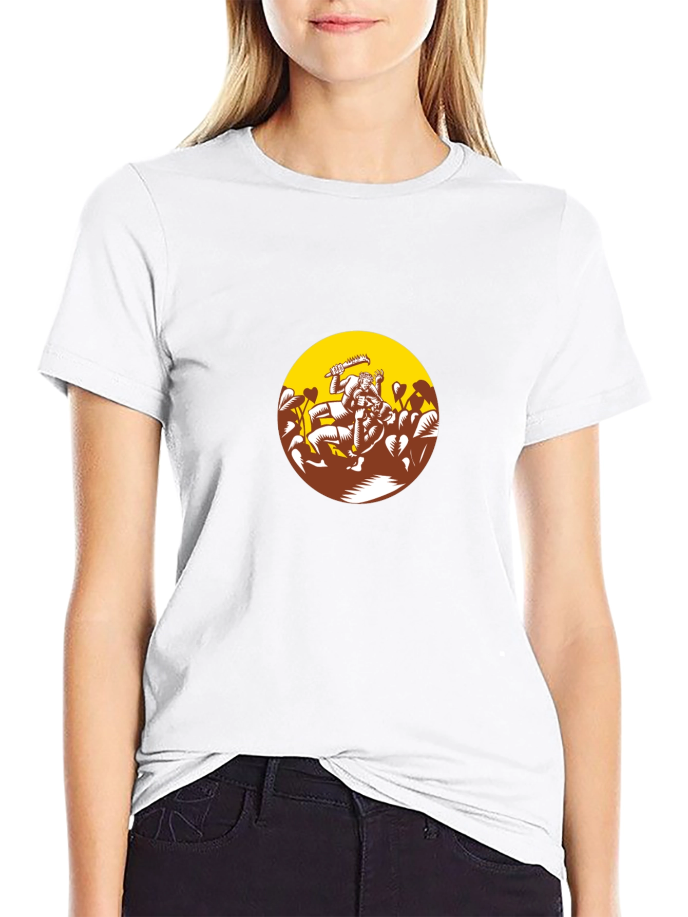 Black Graphic Tee - Wrestlers in Circle Design