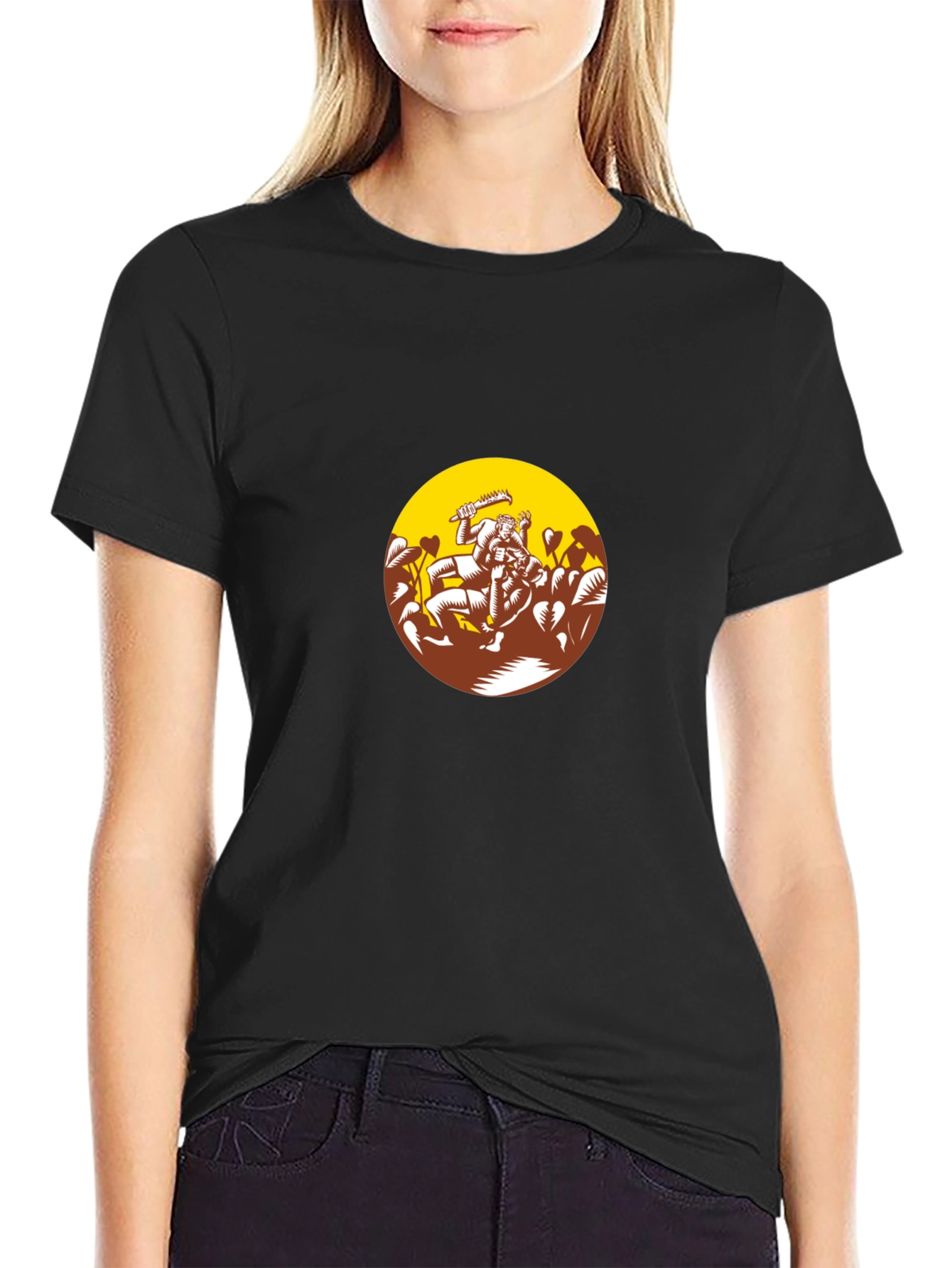 Black Graphic Tee - Wrestlers in Circle Design