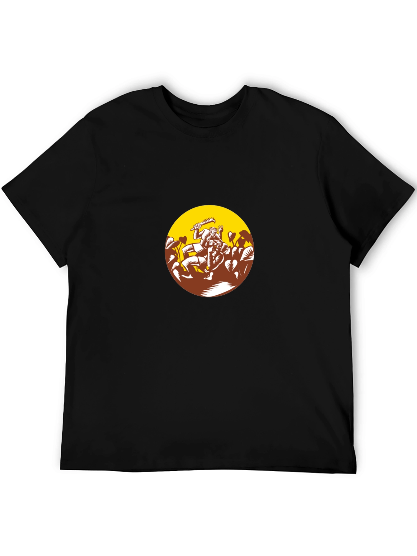 Black Graphic Tee - Wrestlers in Circle Design