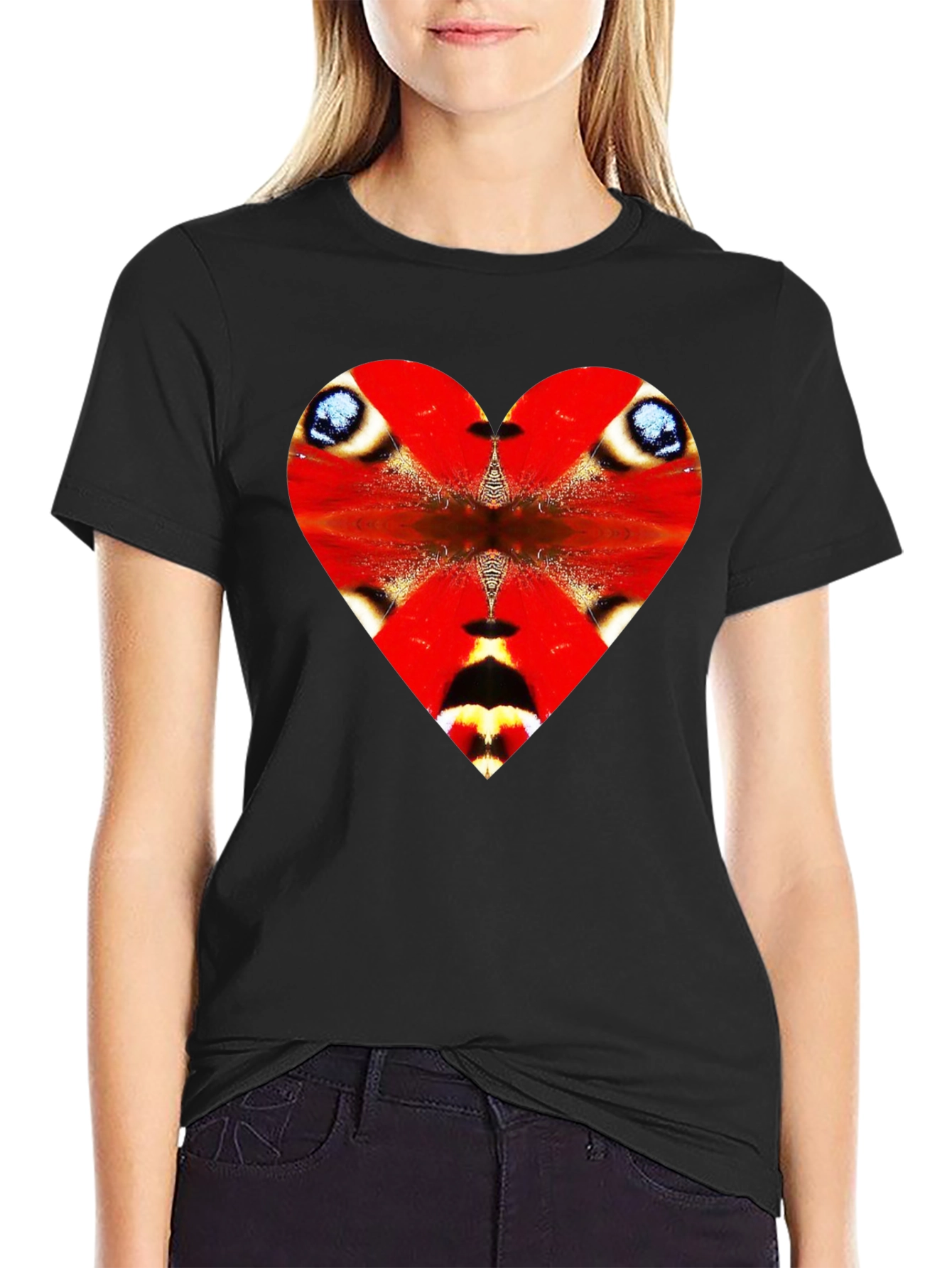 Heart Butterfly Wing Graphic Tee - Black