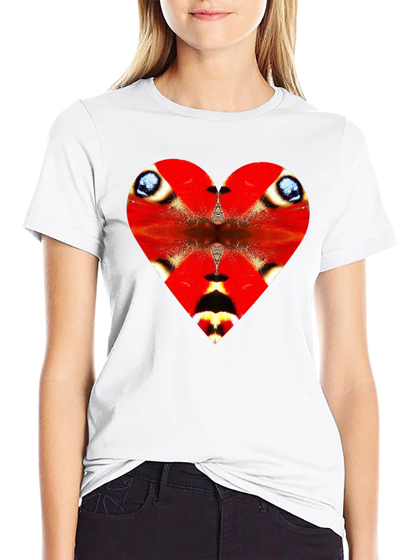 Heart Butterfly Wing Graphic Tee - Black