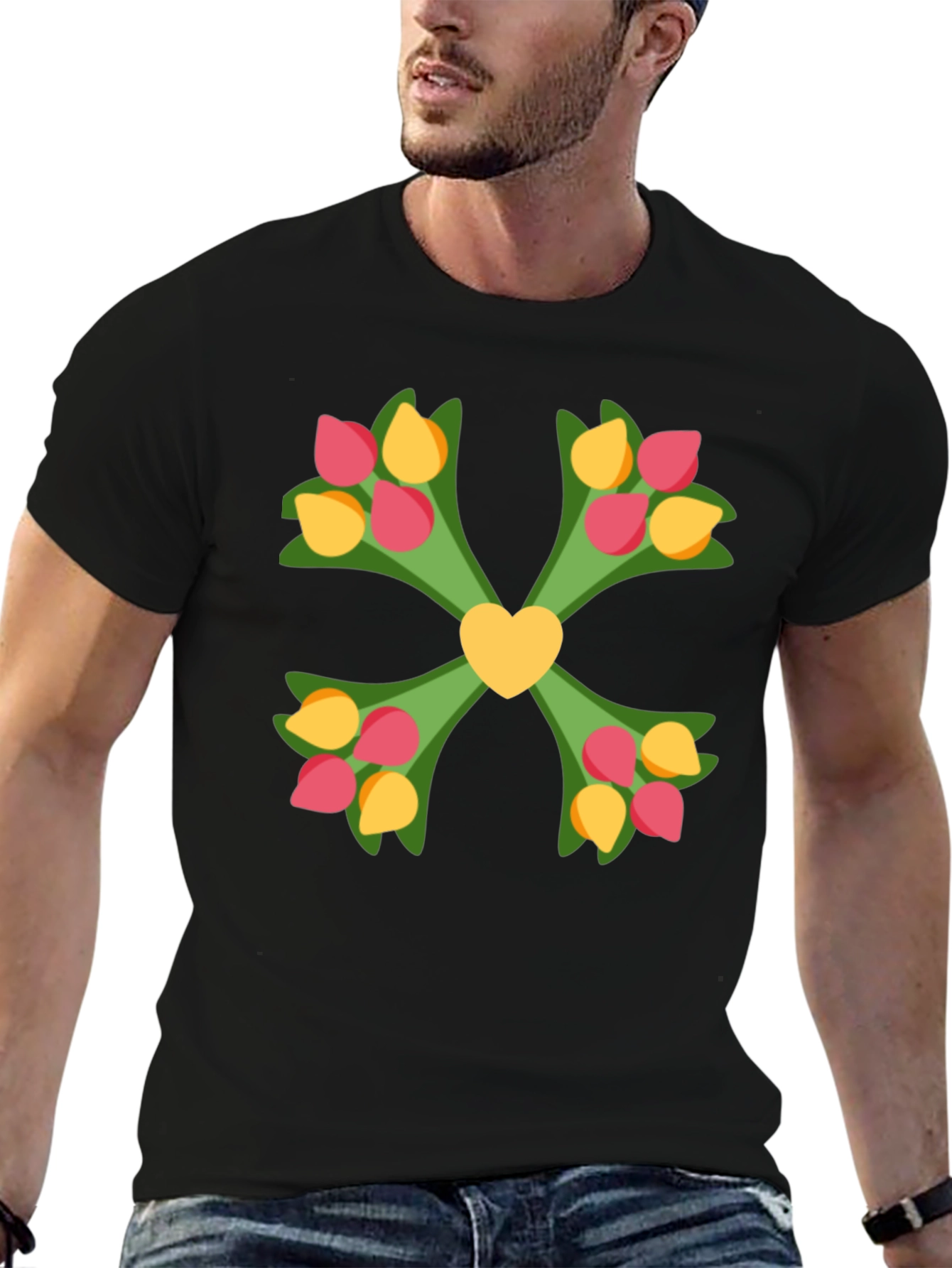 Floral Heart T-Shirt - Black Graphic Tee