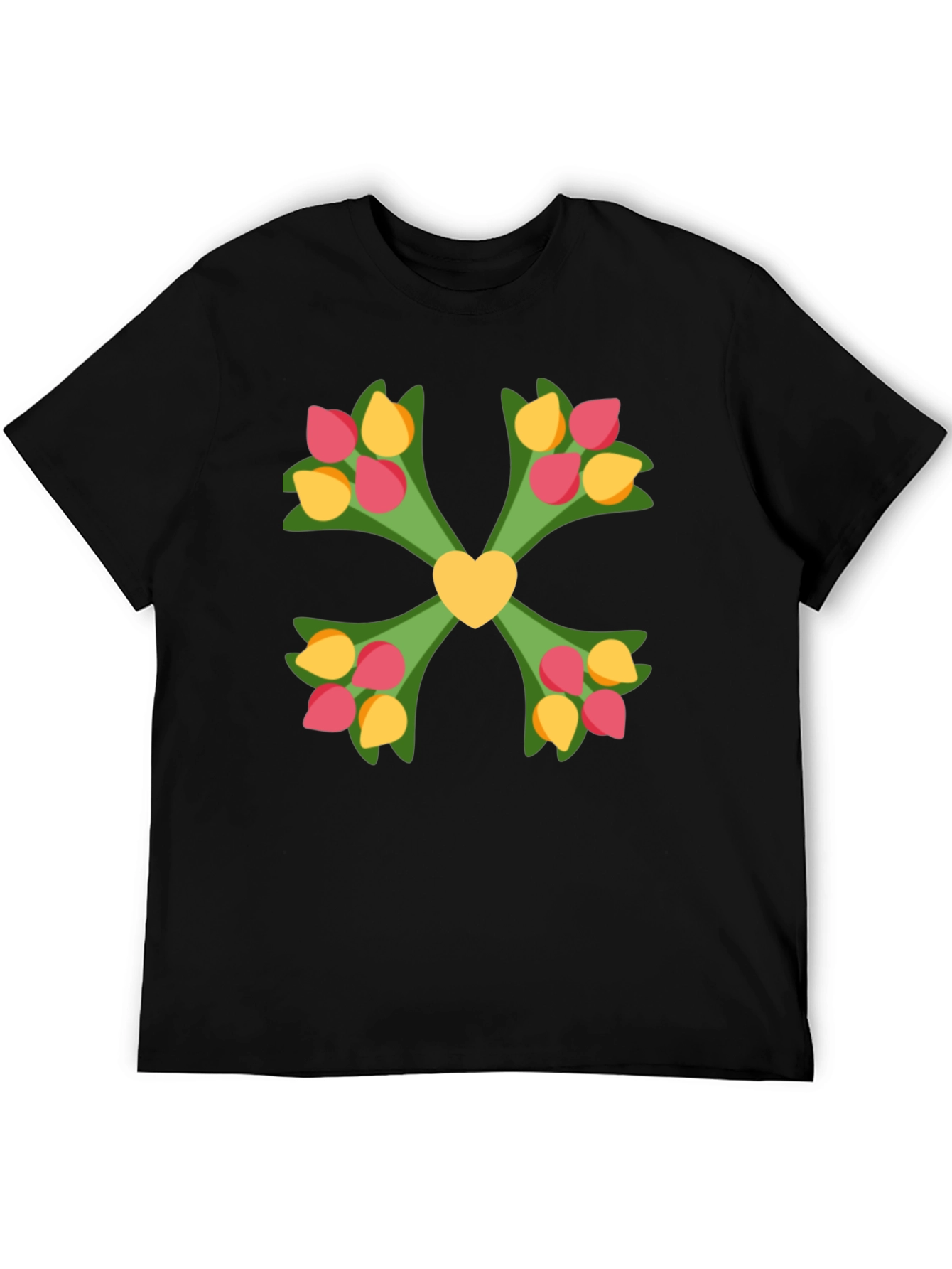 Floral Heart T-Shirt - Black Graphic Tee