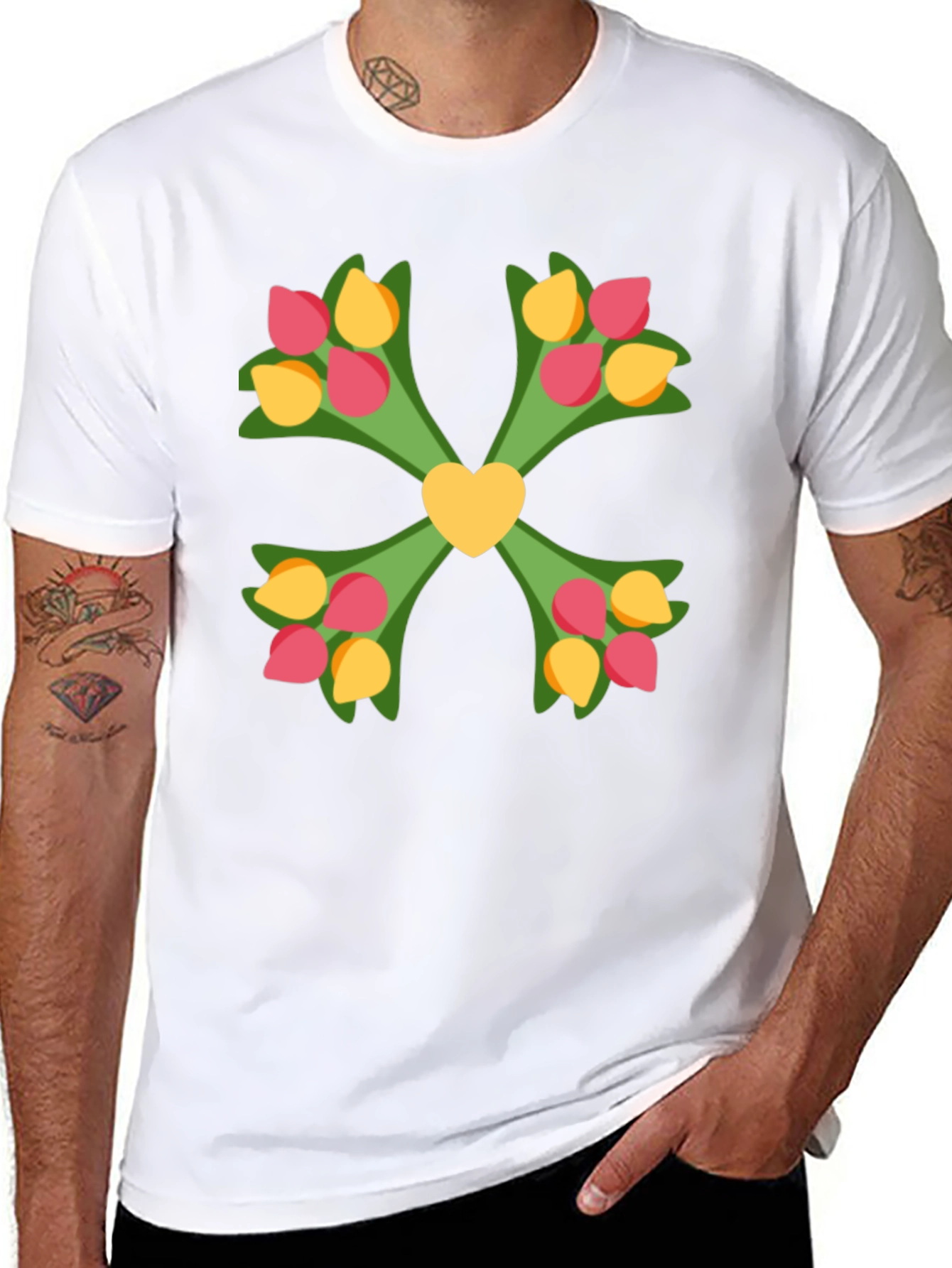 Floral Heart T-Shirt - Black Graphic Tee
