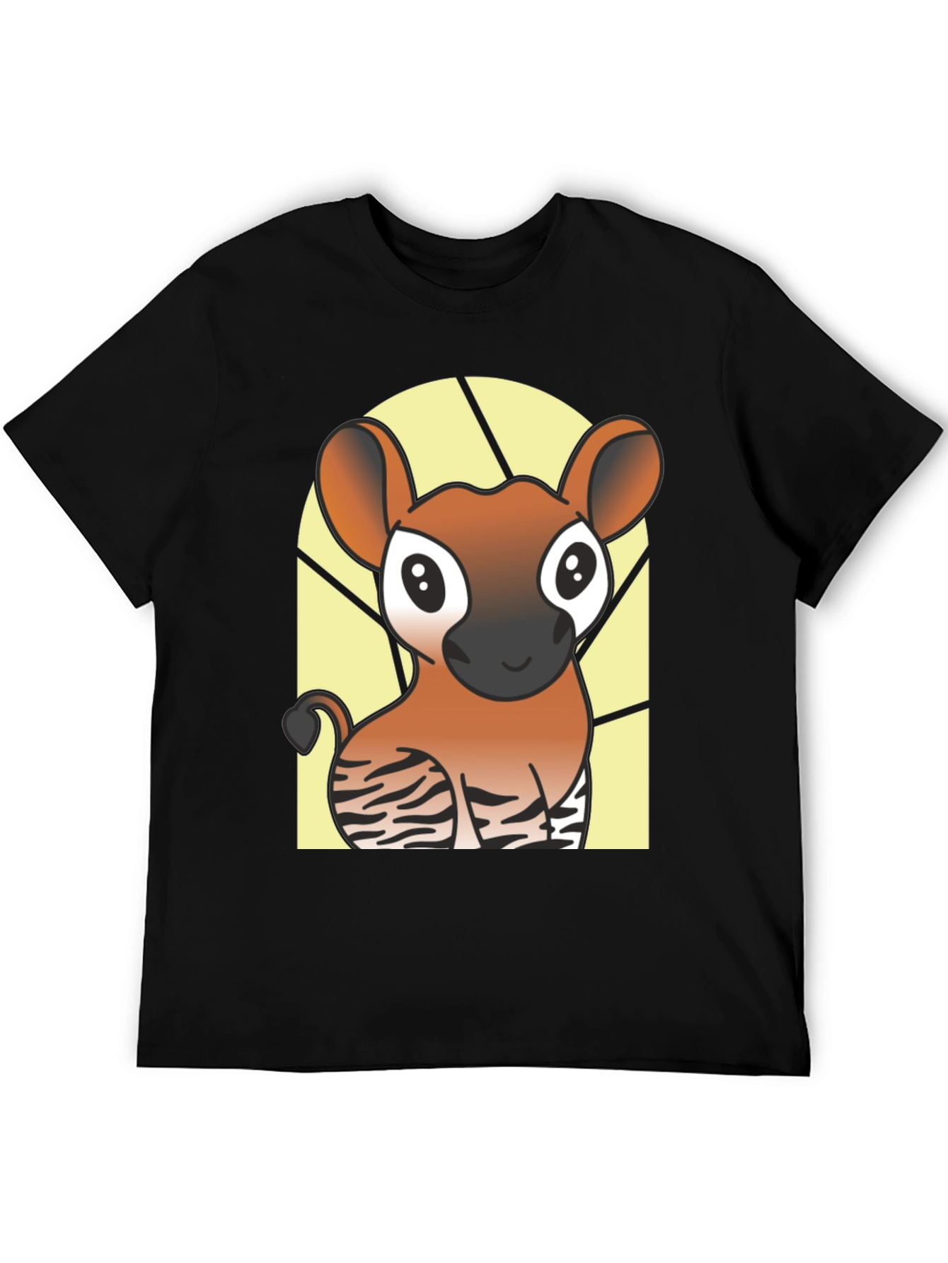 Cute Okapi Cartoon Black T-Shirt