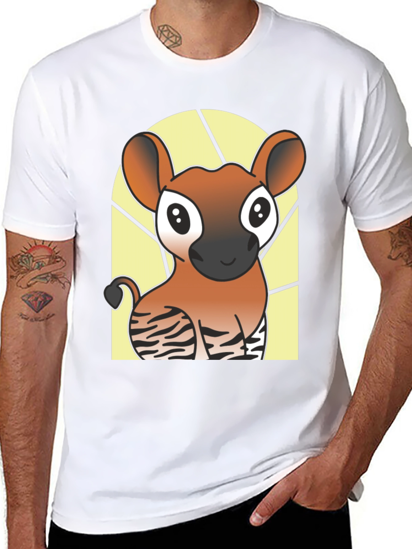 Cute Okapi Cartoon Black T-Shirt