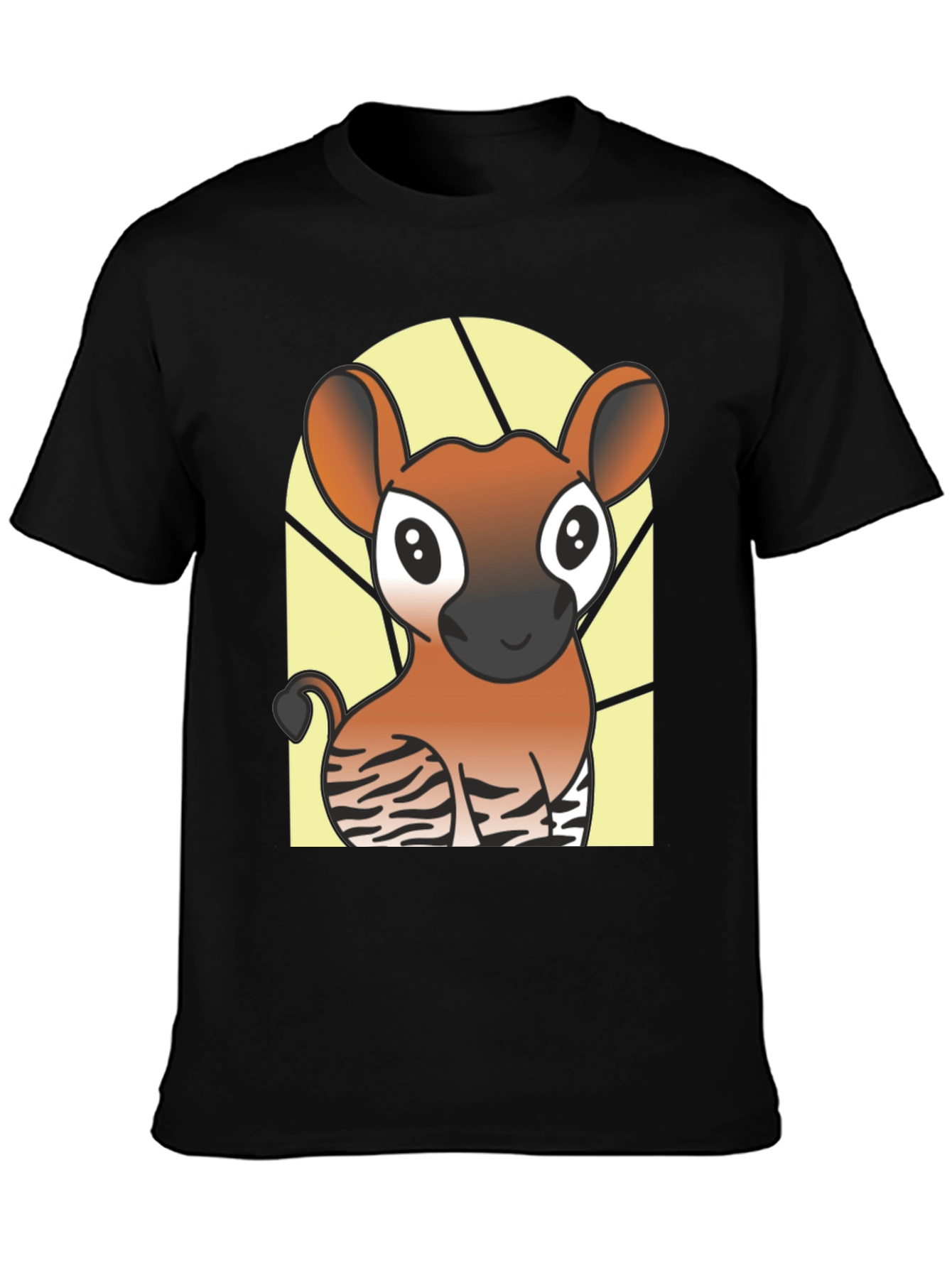 Cute Okapi Cartoon Black T-Shirt