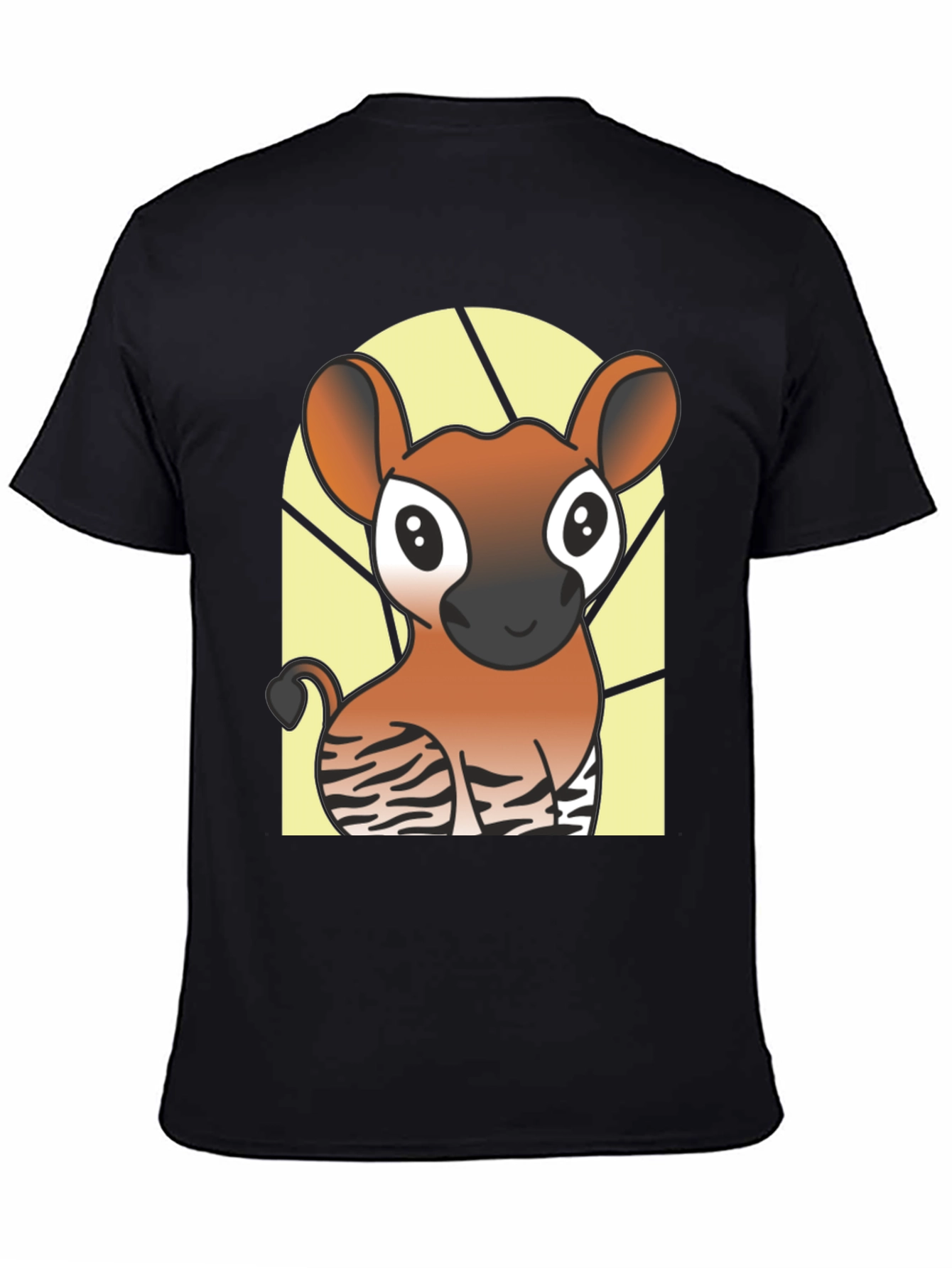Cute Okapi Cartoon Black T-Shirt
