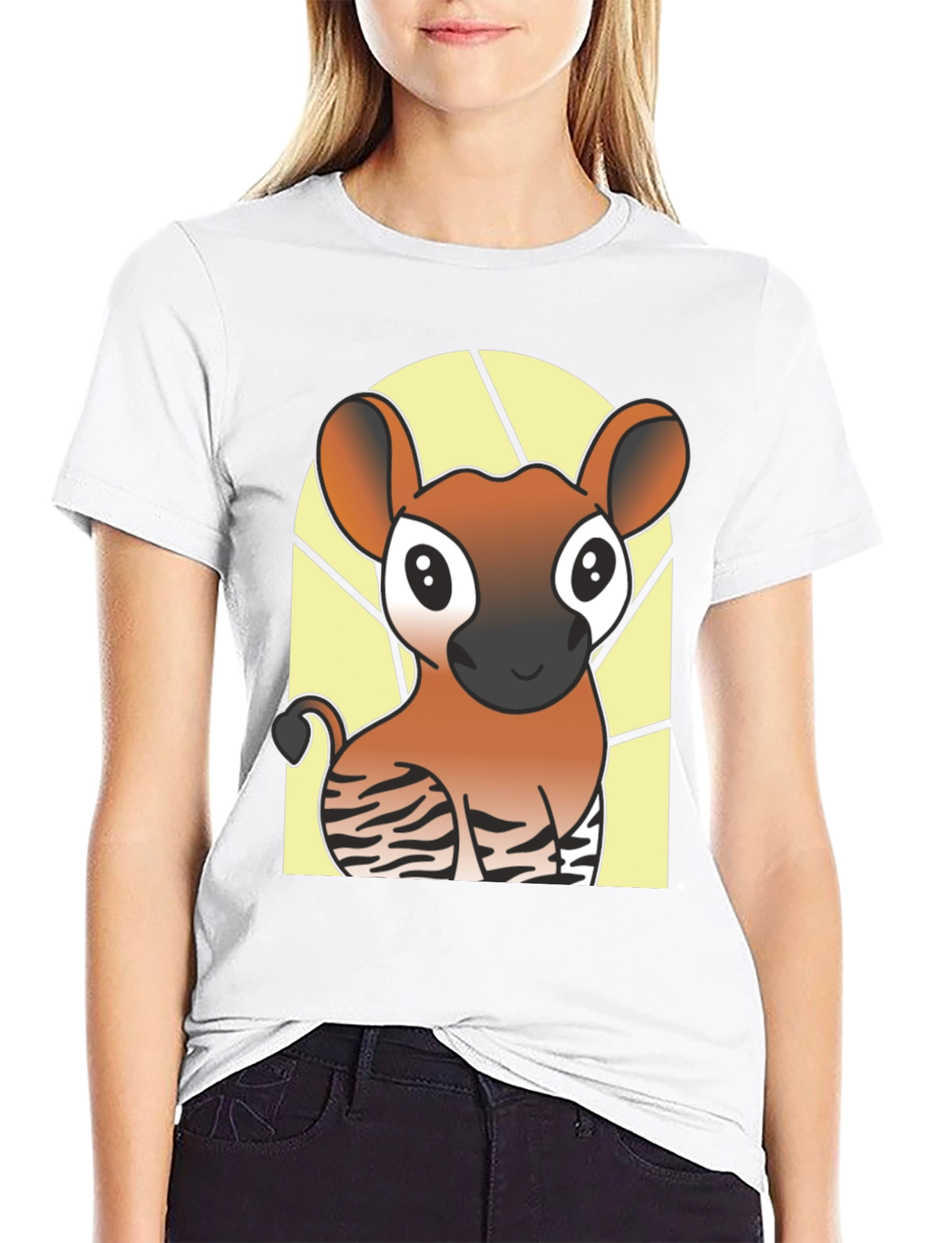 Cute Okapi Cartoon Black T-Shirt