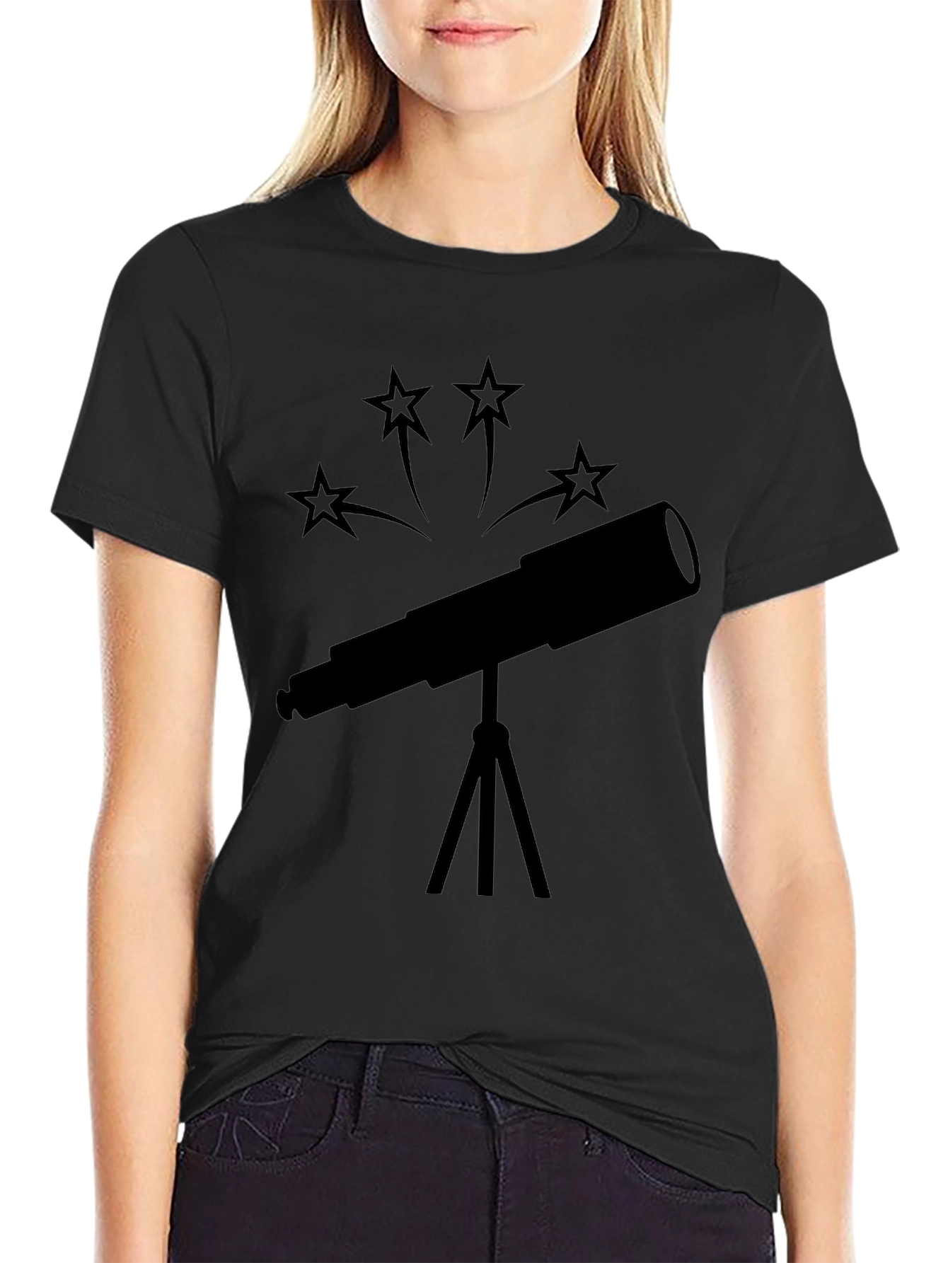 Telescope Star Gazer Black T-Shirt