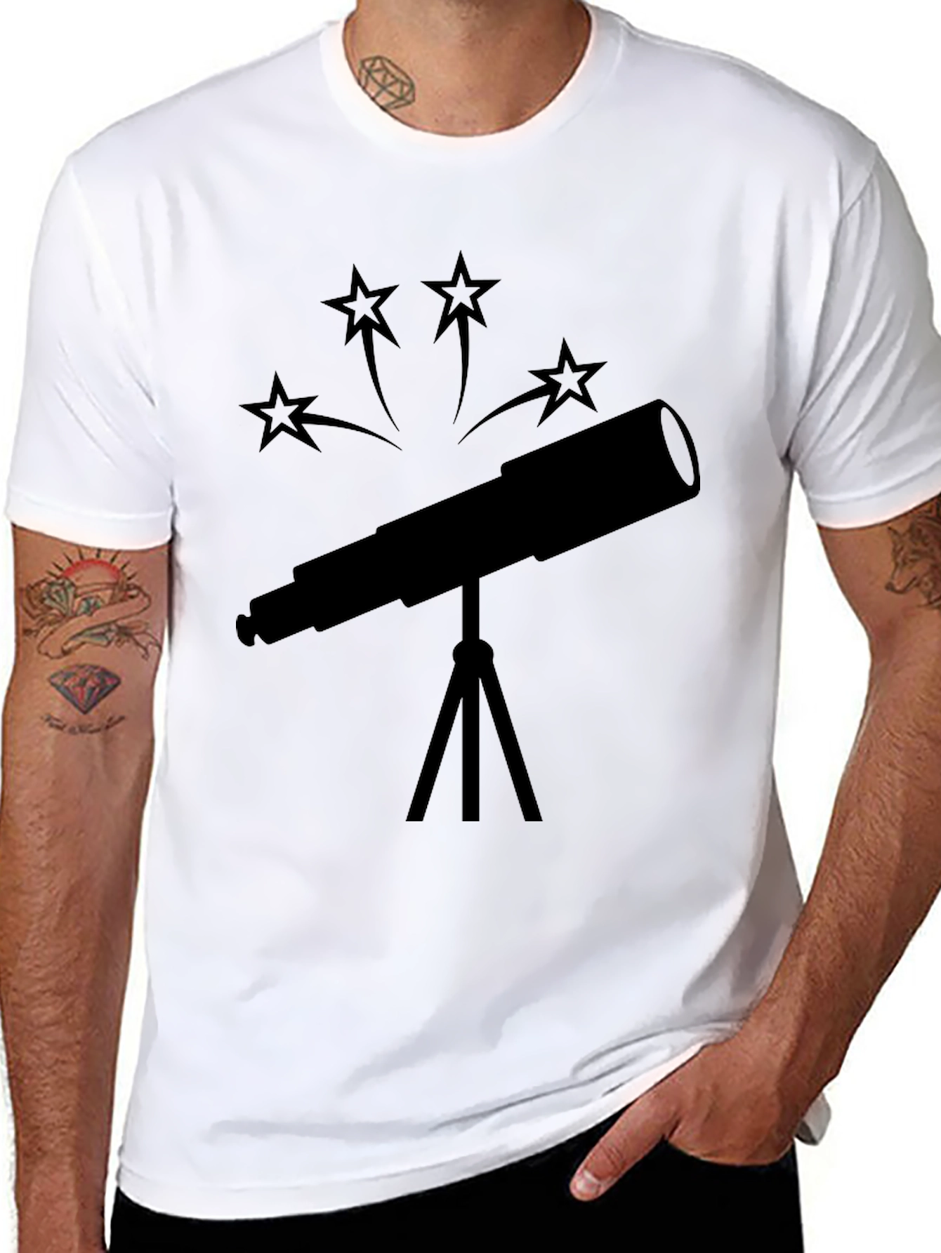 Telescope Star Gazer Black T-Shirt