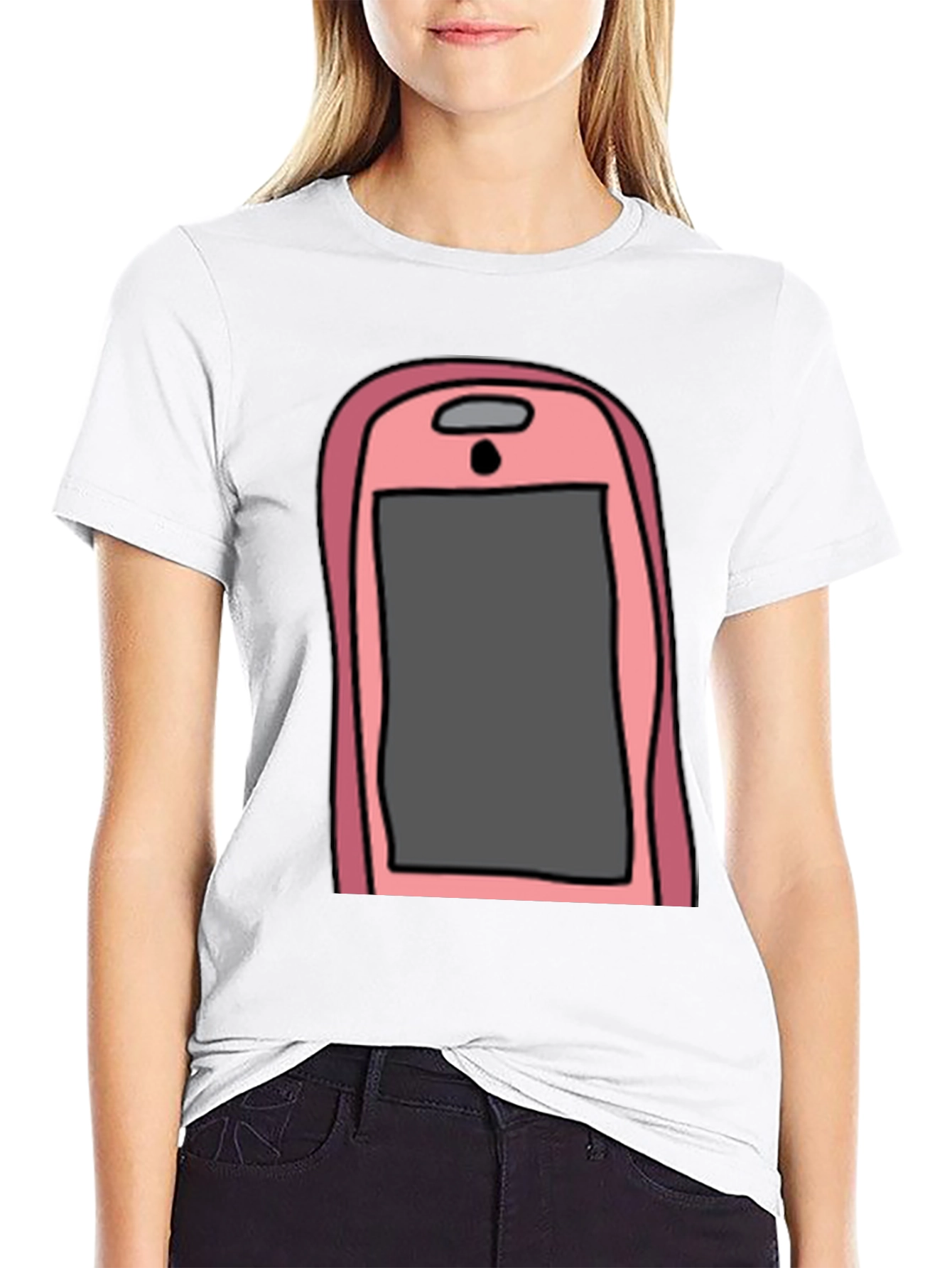 Pink Smartphone Graphic Tee - Black Cotton T-Shirt