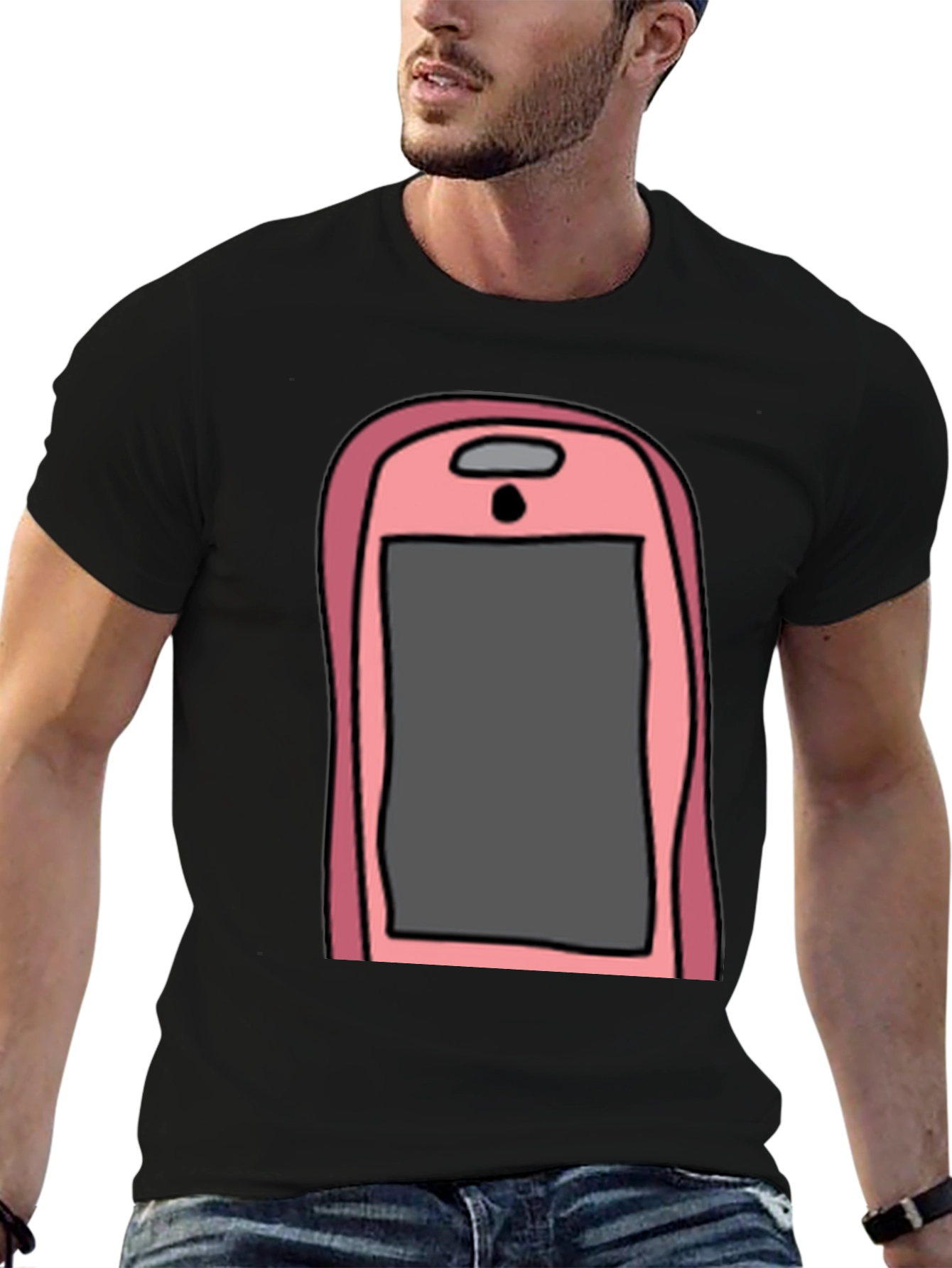 Pink Smartphone Graphic Tee - Black Cotton T-Shirt