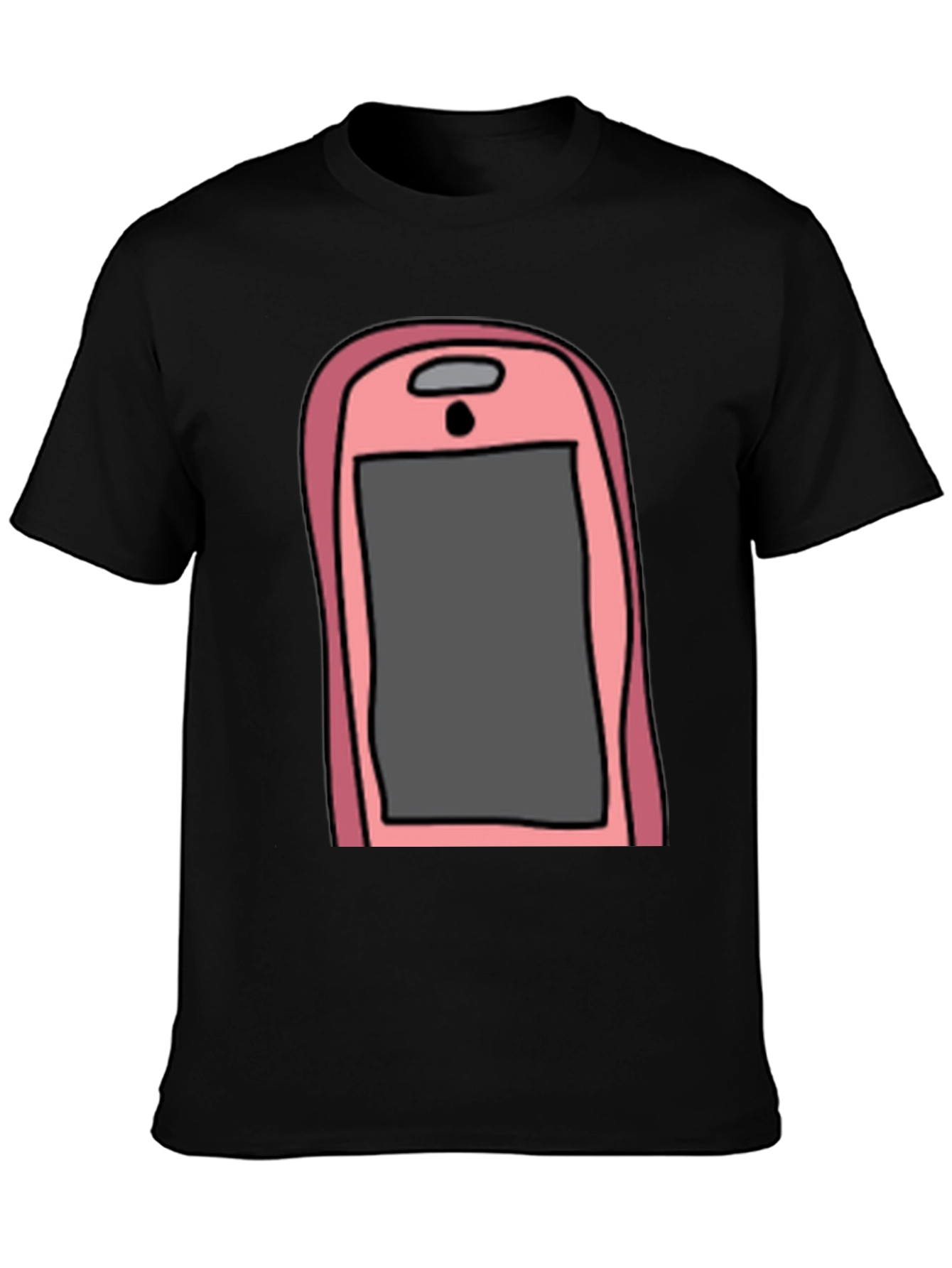 Pink Smartphone Graphic Tee - Black Cotton T-Shirt