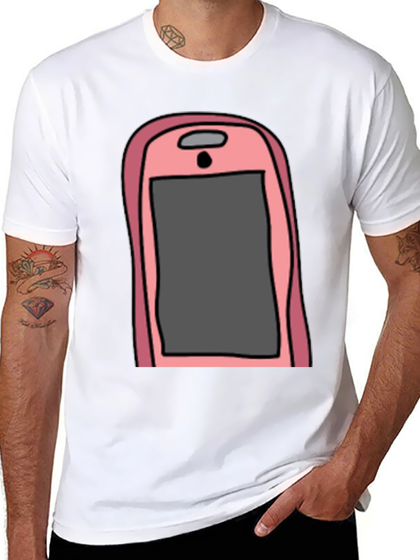 Pink Smartphone Graphic Tee - Black Cotton T-Shirt