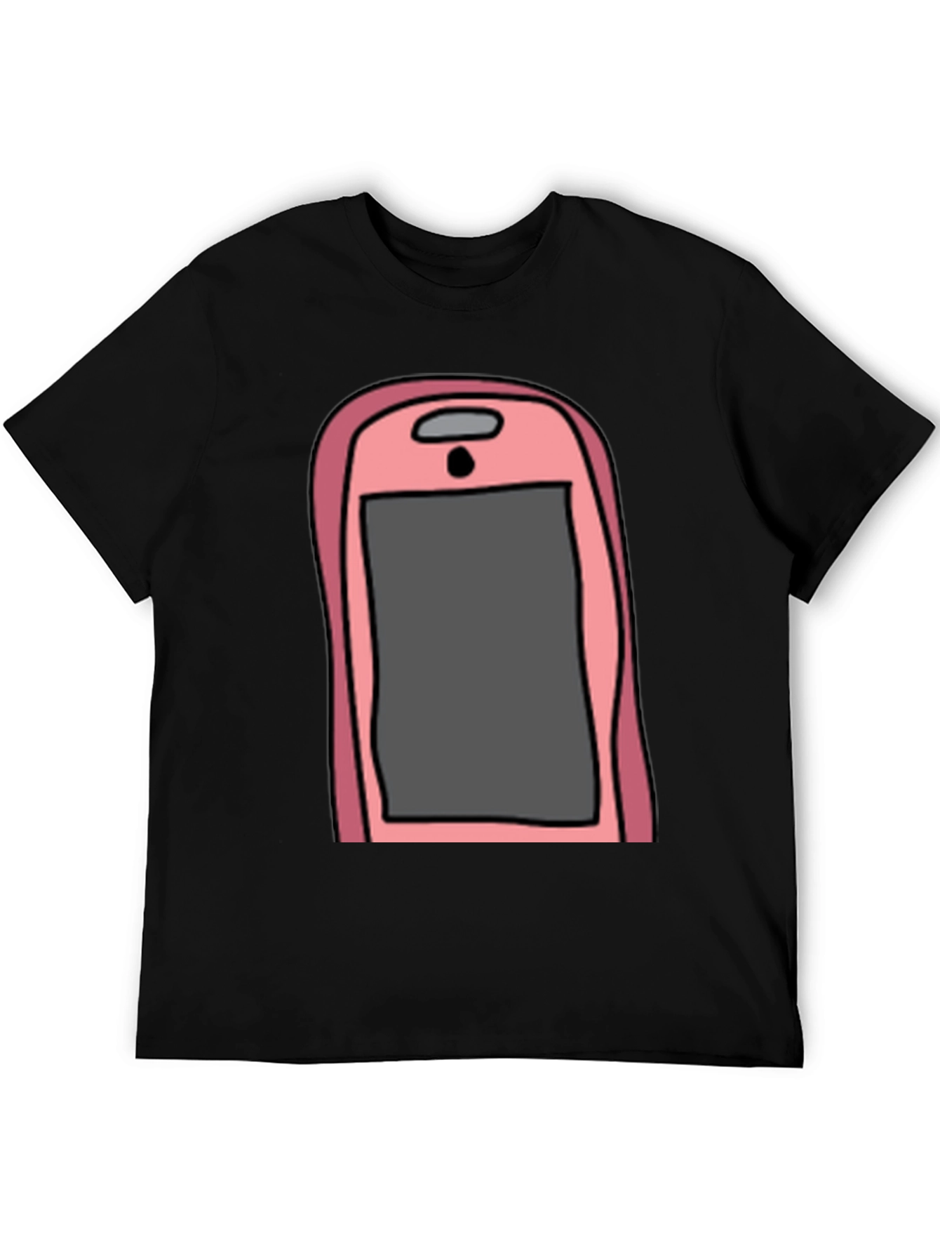 Pink Smartphone Graphic Tee - Black Cotton T-Shirt