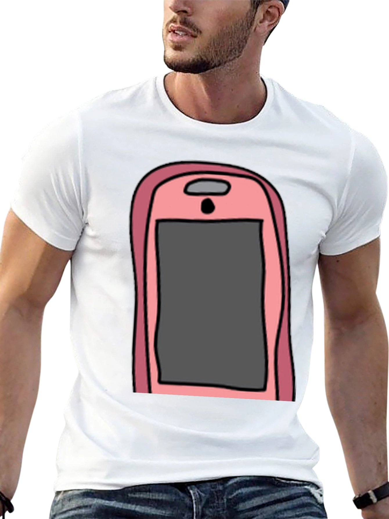 Pink Smartphone Graphic Tee - Black Cotton T-Shirt