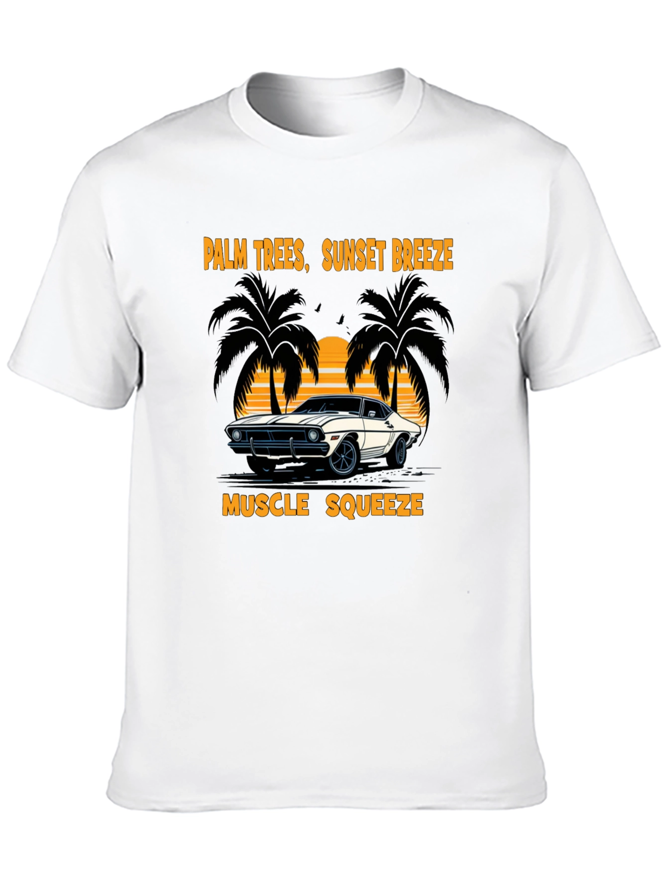 Palm Trees Sunset Breeze Muscle Car T-Shirt