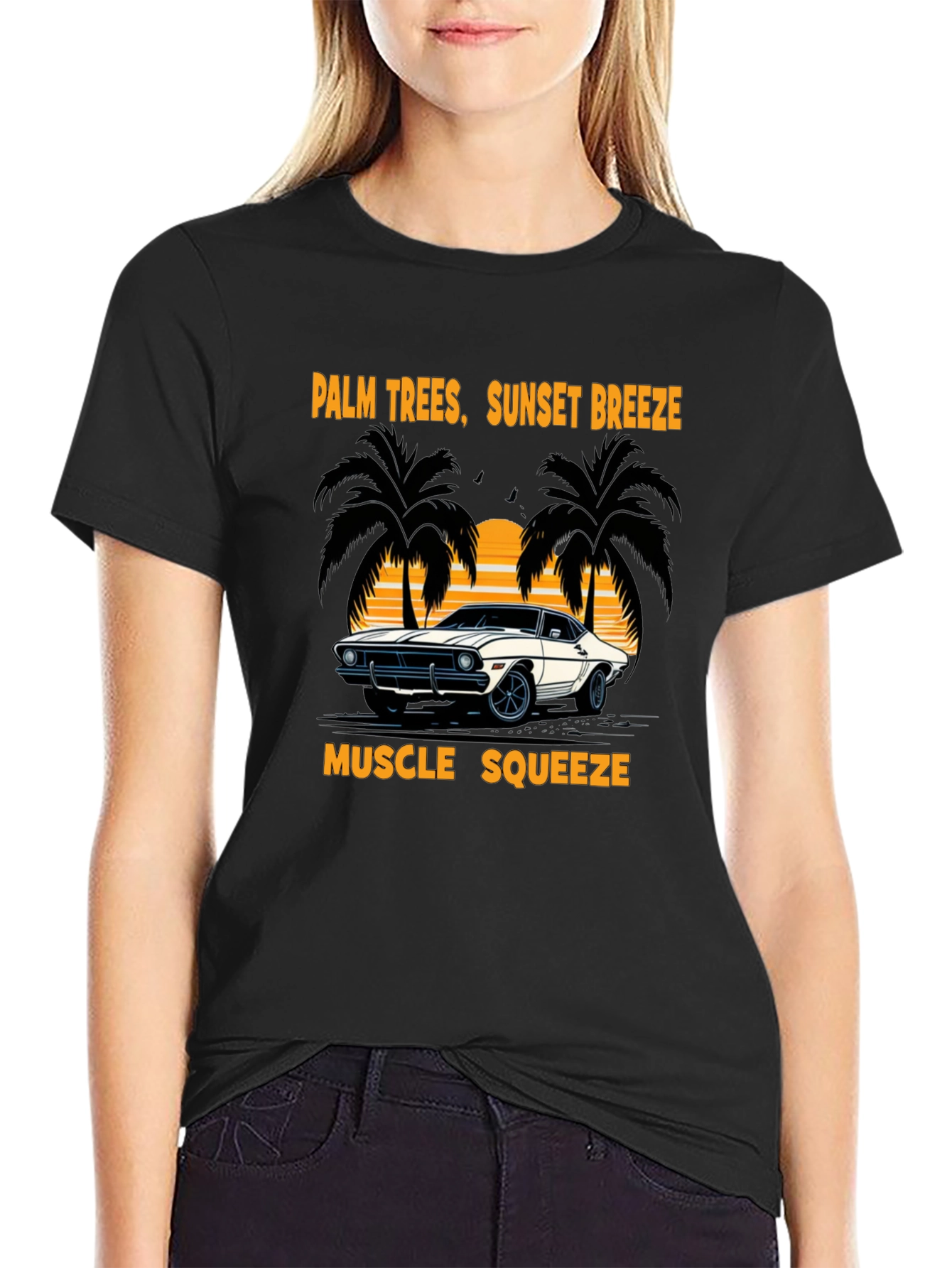 Palm Trees Sunset Breeze Muscle Car T-Shirt