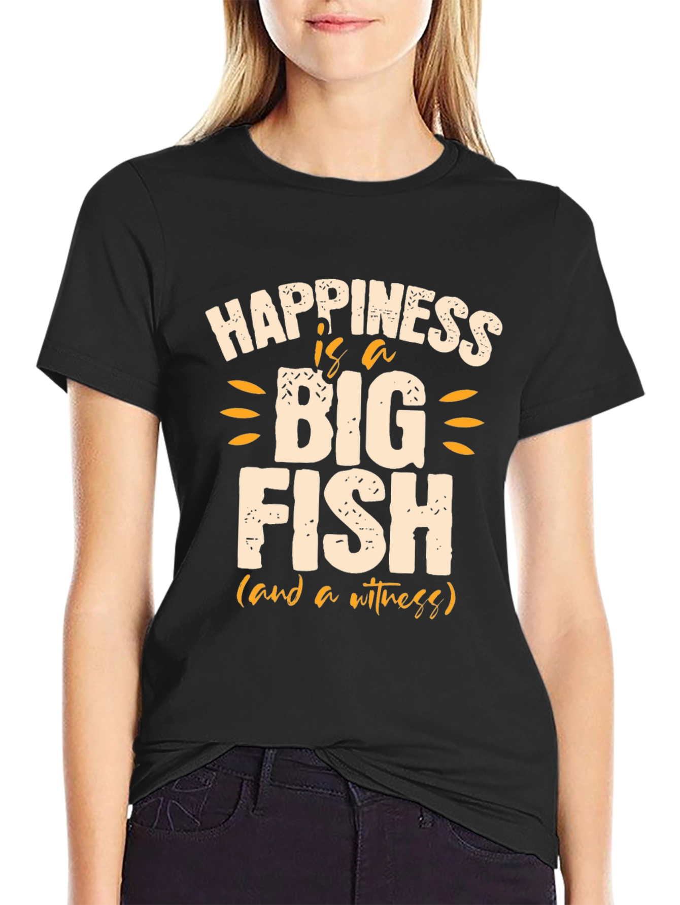 Happiness Is a Big Fish Mens Black T-Shirt
