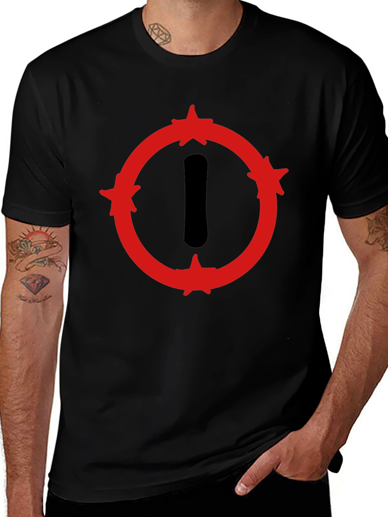 Graphic Print Crew Neck T-Shirt - Black