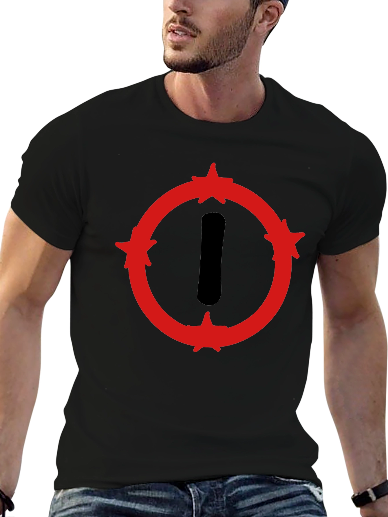 Graphic Print Crew Neck T-Shirt - Black