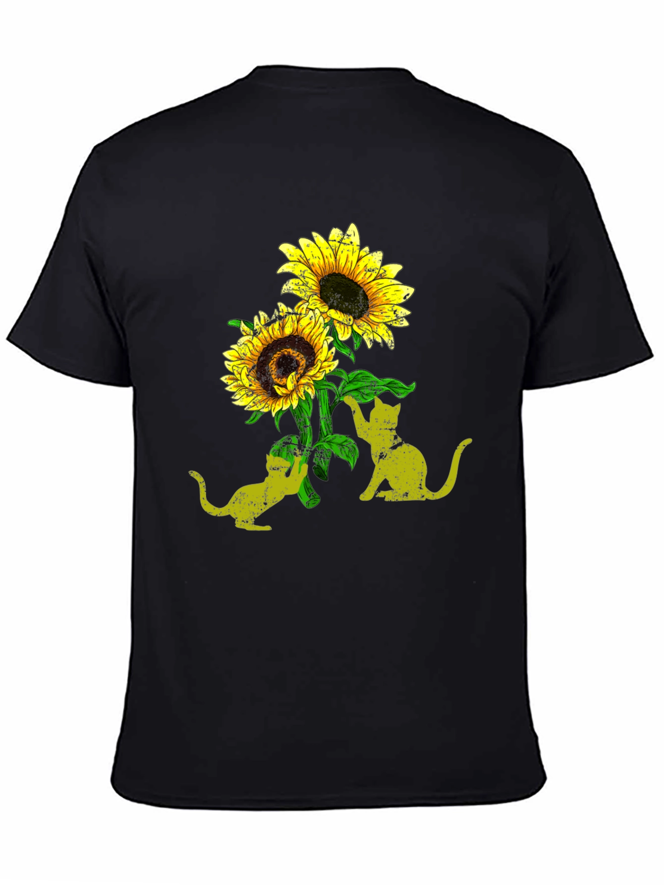 Sunflower Cats Black T-Shirt
