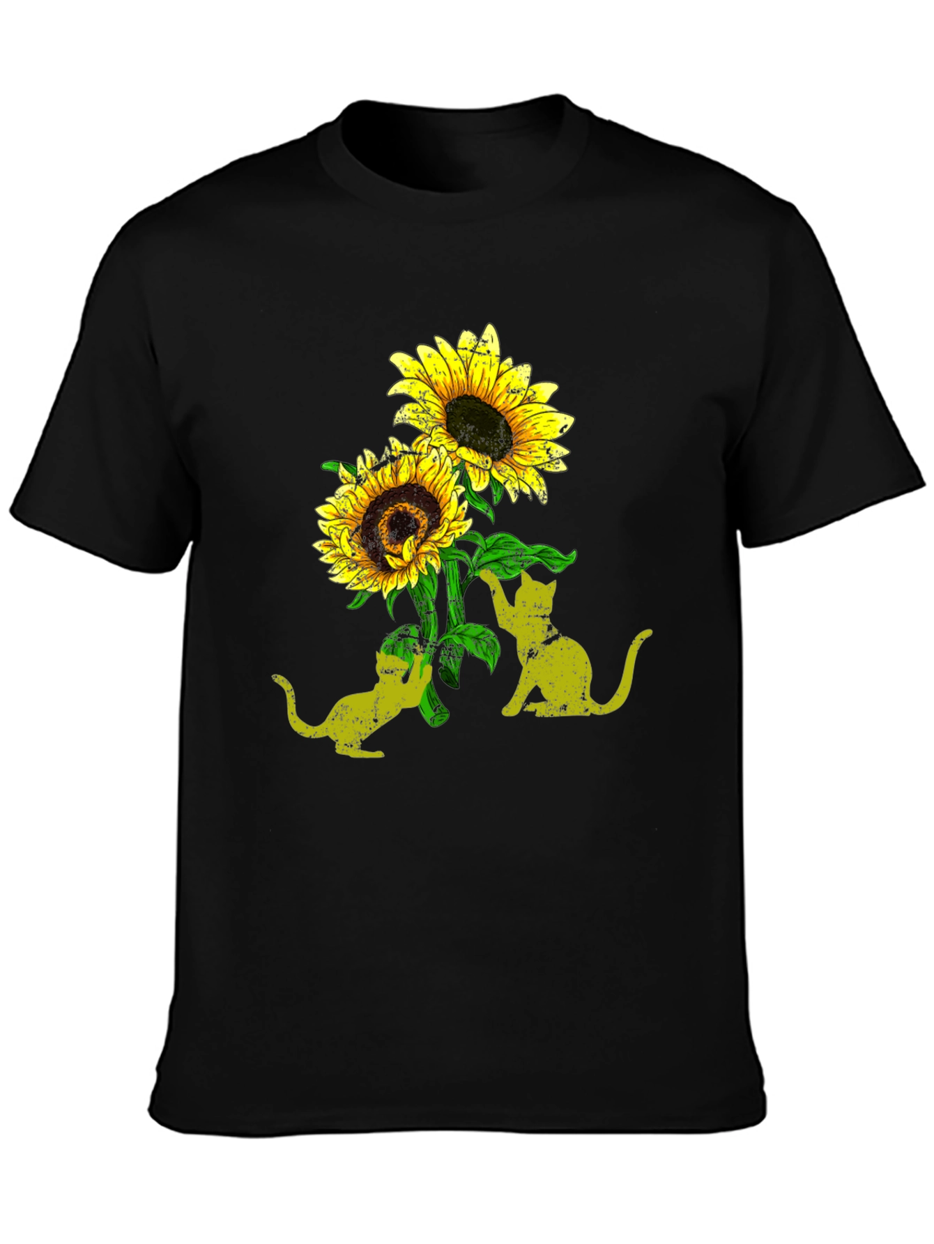 Sunflower Cats Black T-Shirt