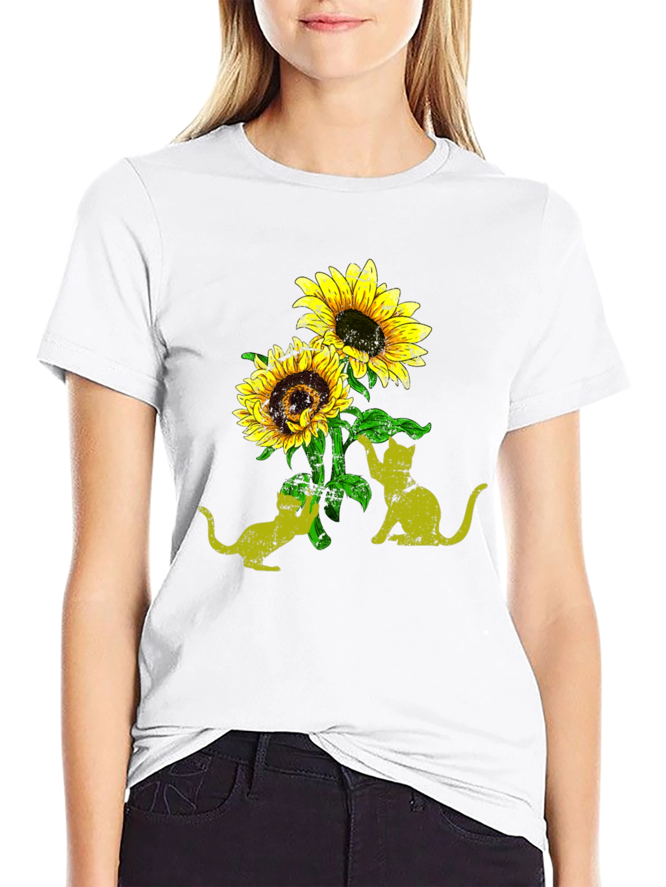 Sunflower Cats Black T-Shirt