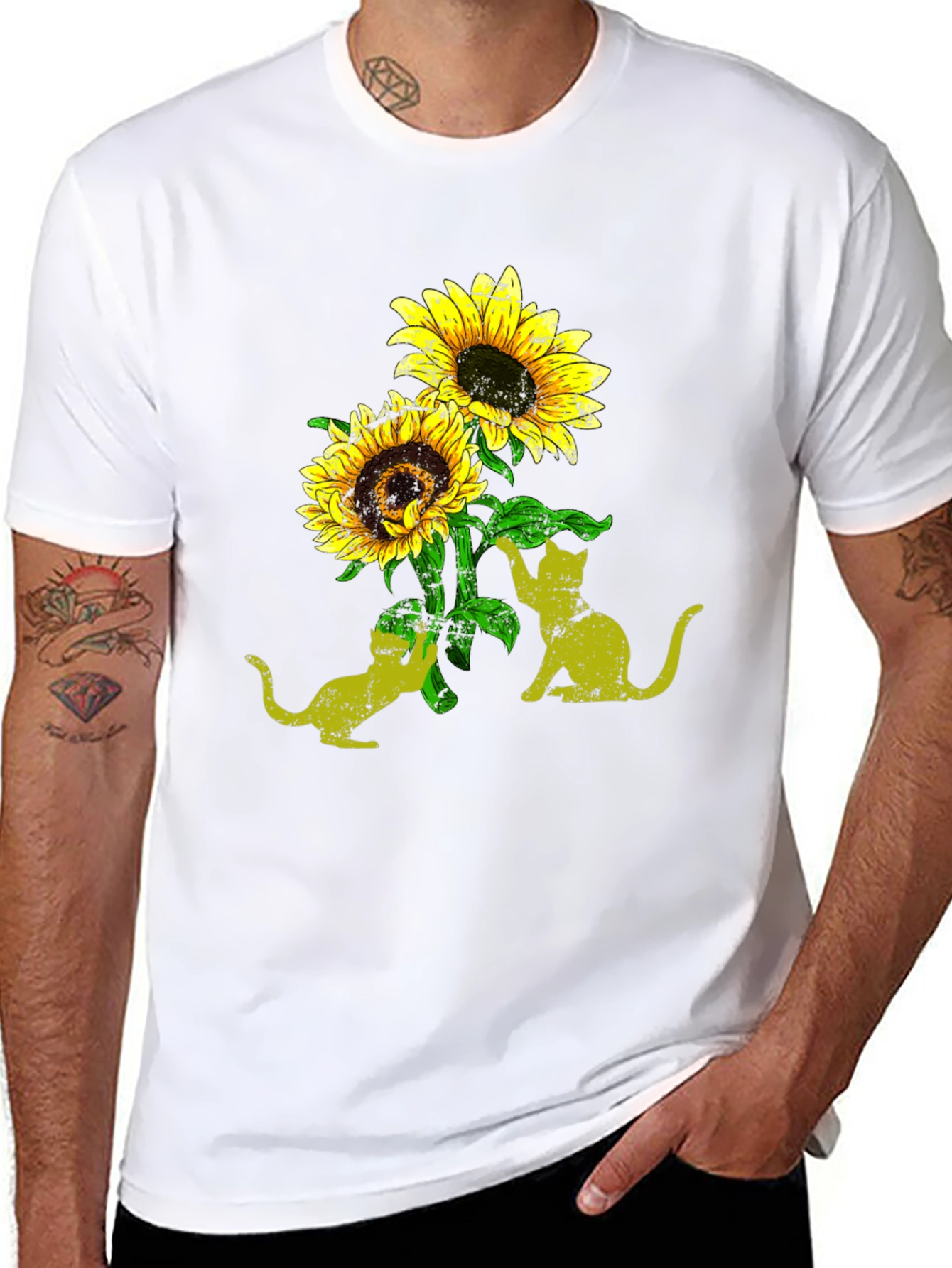 Sunflower Cats Black T-Shirt