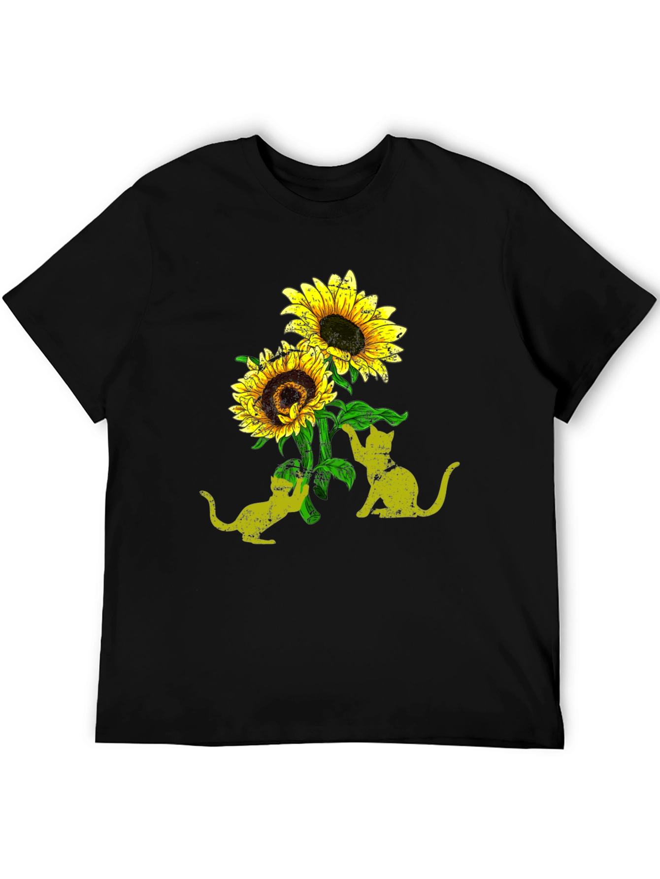 Sunflower Cats Black T-Shirt