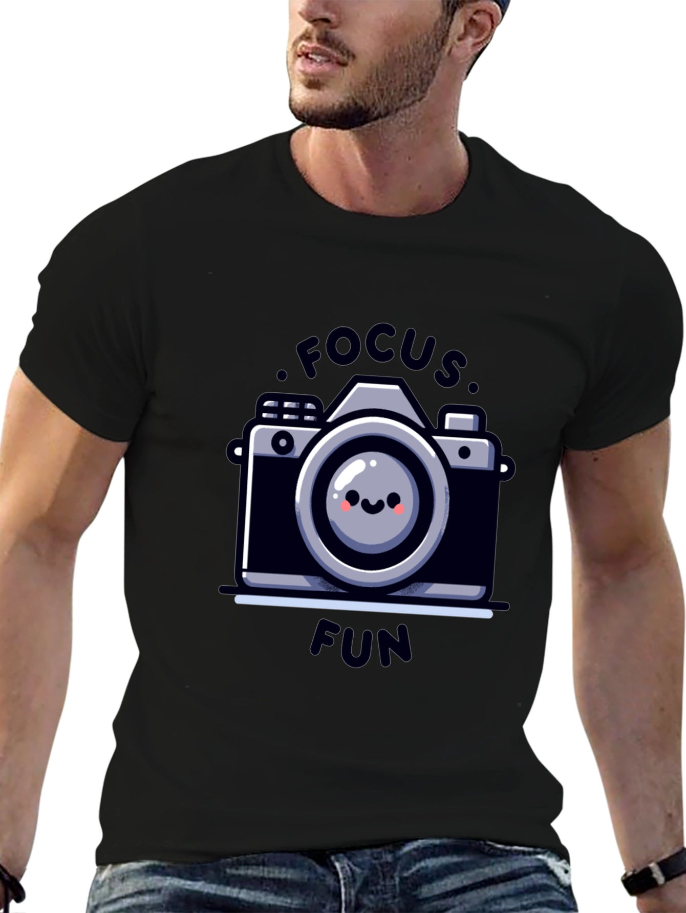 Focus Fun Camera Graphic Tee - Black Cotton T-Shirt