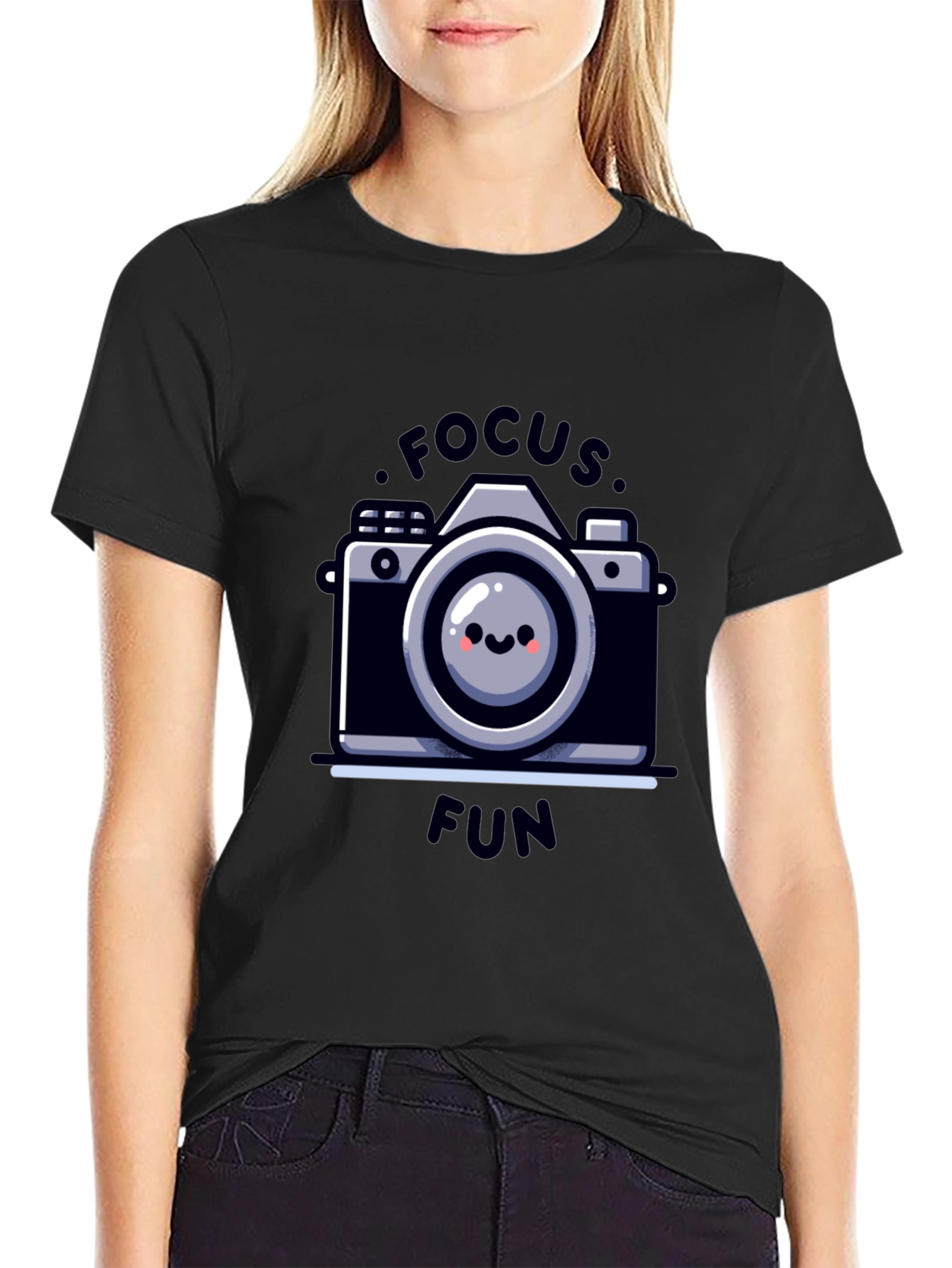 Focus Fun Camera Graphic Tee - Black Cotton T-Shirt