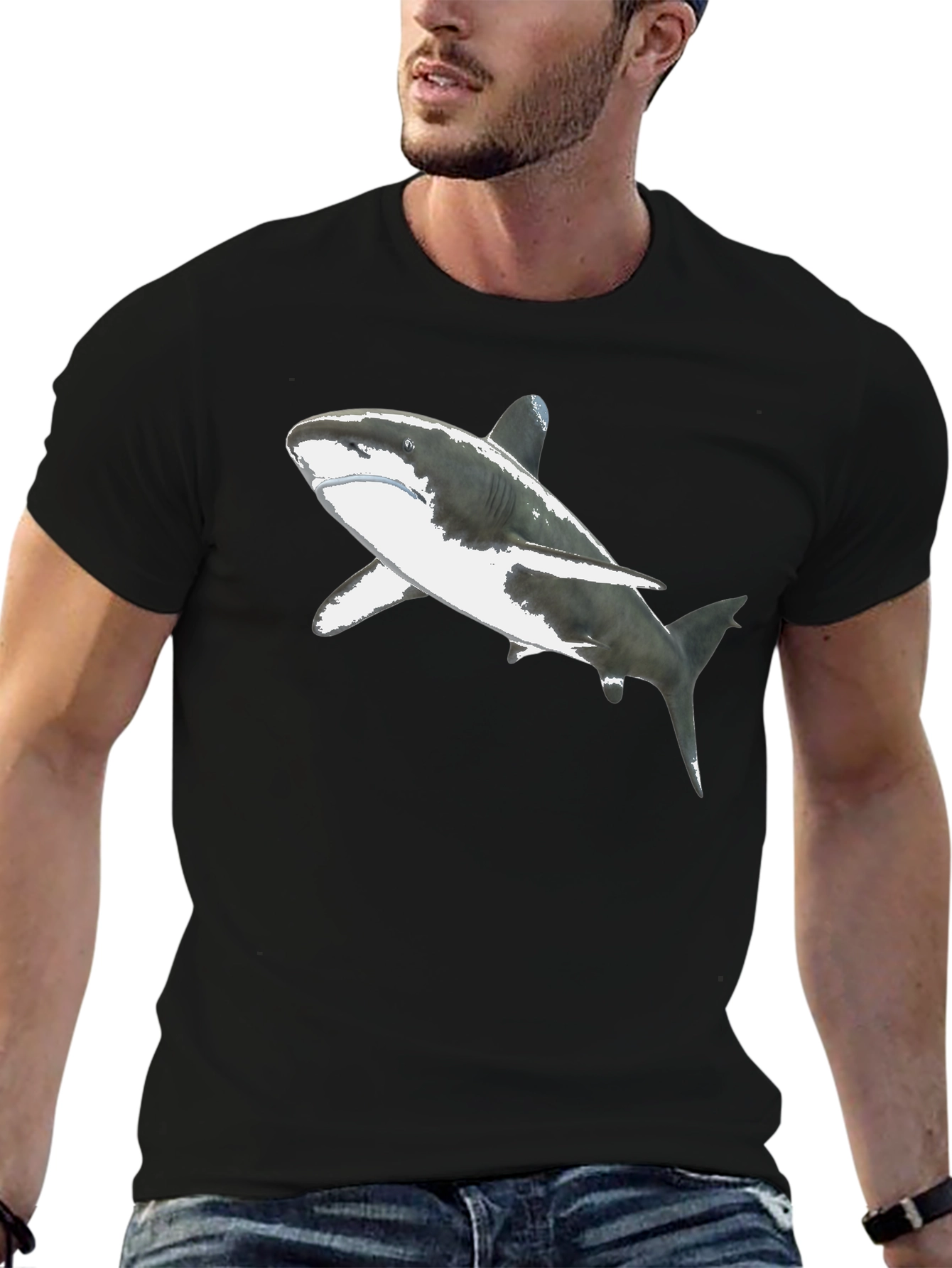 Shark Graphic Black Tee - Mens Short Sleeve