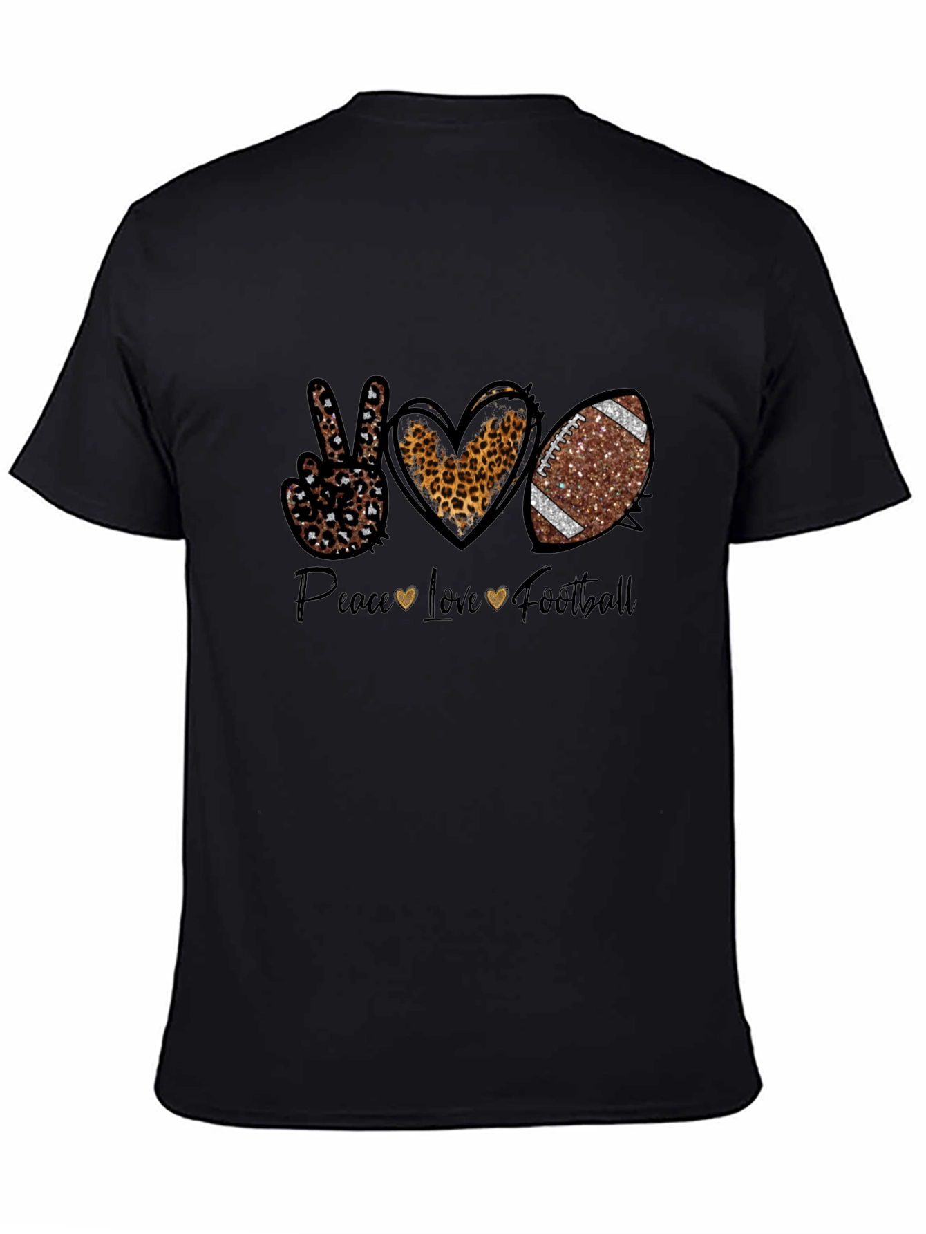 Peace Love Football Graphic Tee - Leopard Print