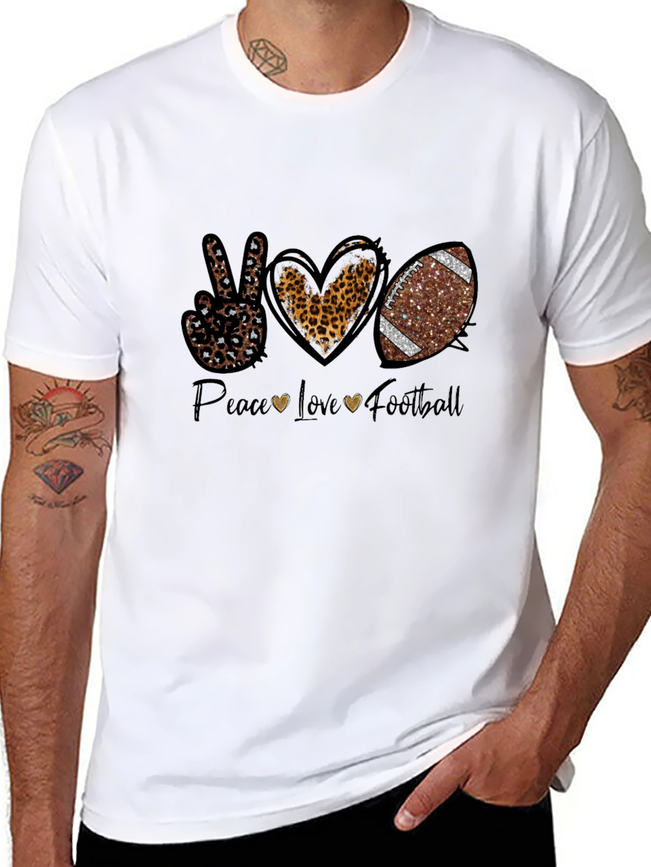 Peace Love Football Graphic Tee - Leopard Print