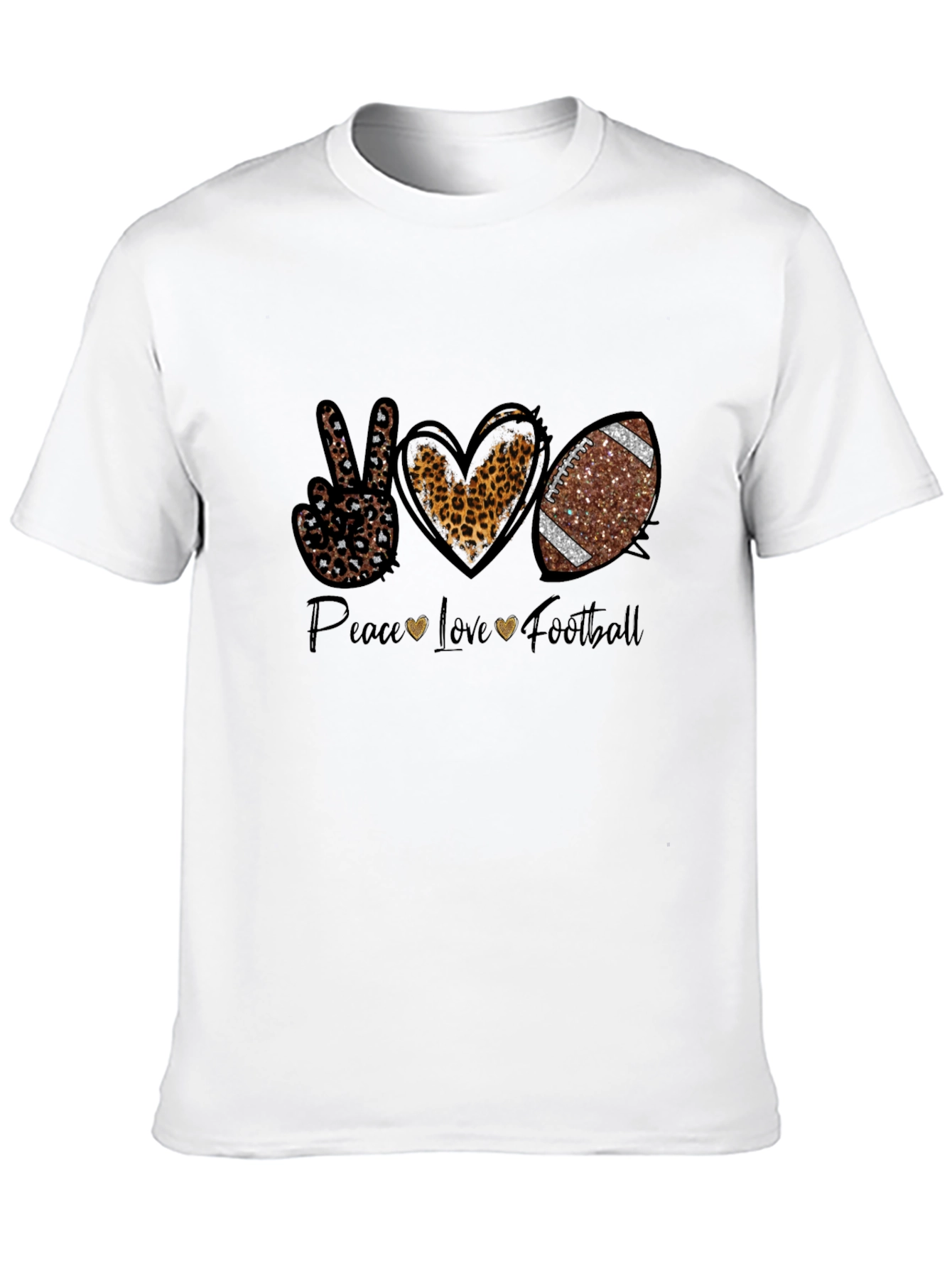 Peace Love Football Graphic Tee - Leopard Print