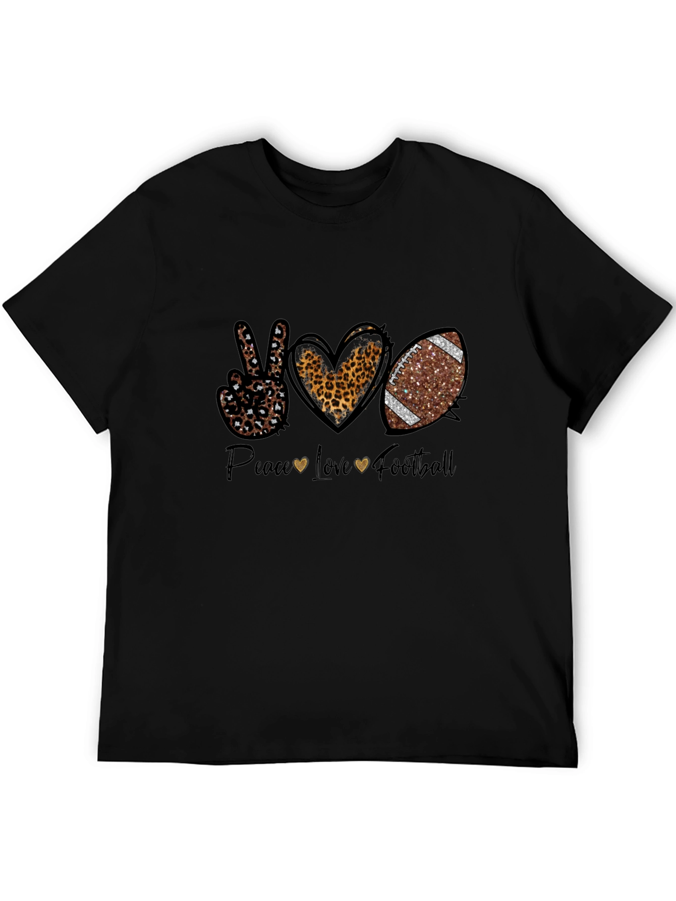 Peace Love Football Graphic Tee - Leopard Print
