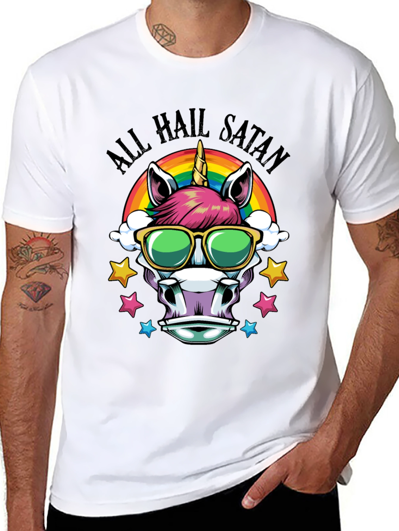 Unicorn All Hail Satan Graphic Tee