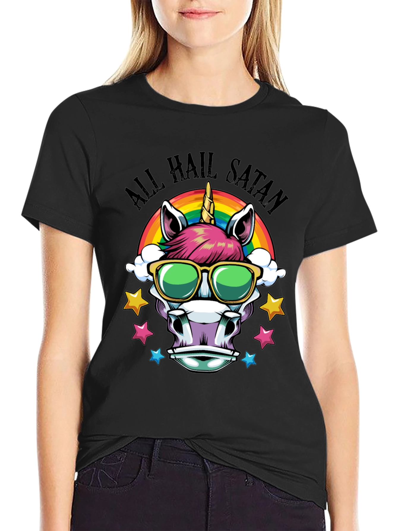 Unicorn All Hail Satan Graphic Tee
