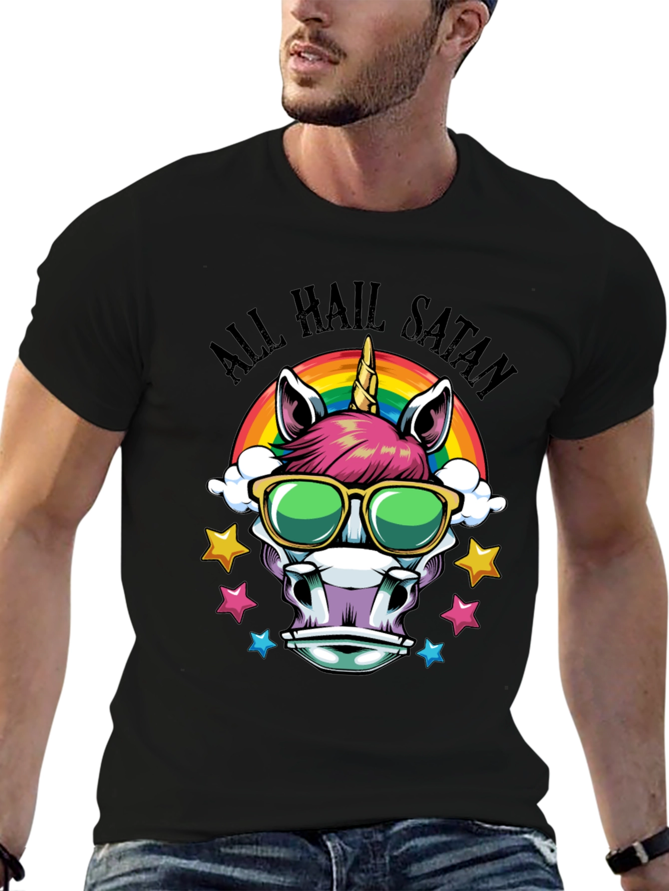 Unicorn All Hail Satan Graphic Tee