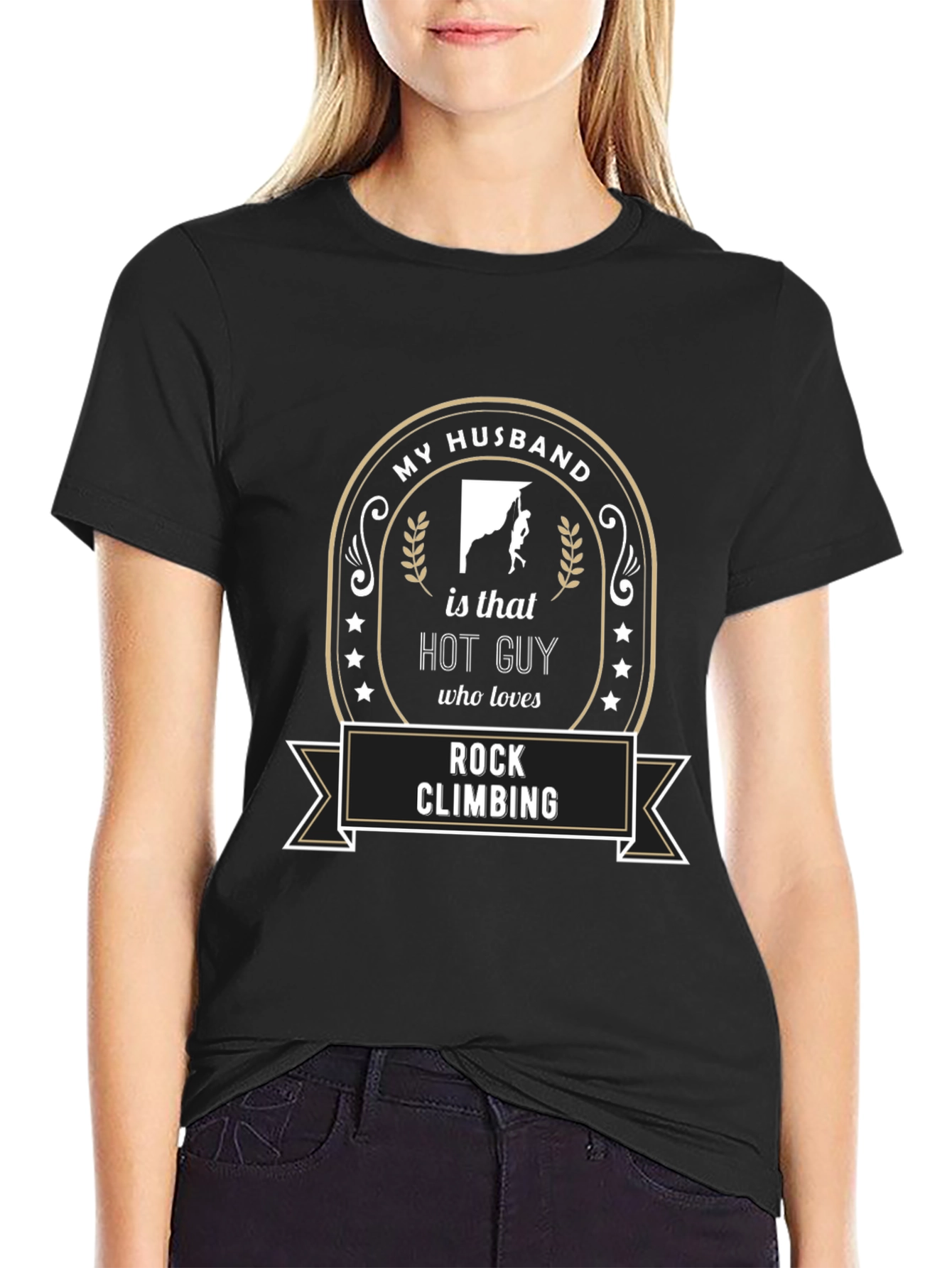 My Husband Rock Climbing T-Shirt - Novelty Graphic Tee