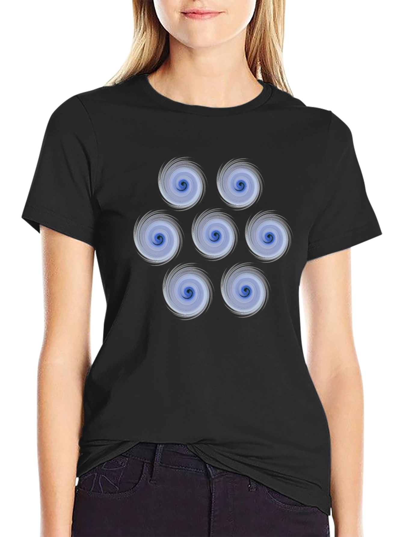 Swirl Circle Pattern Graphic Tee - Black Cotton T-Shirt