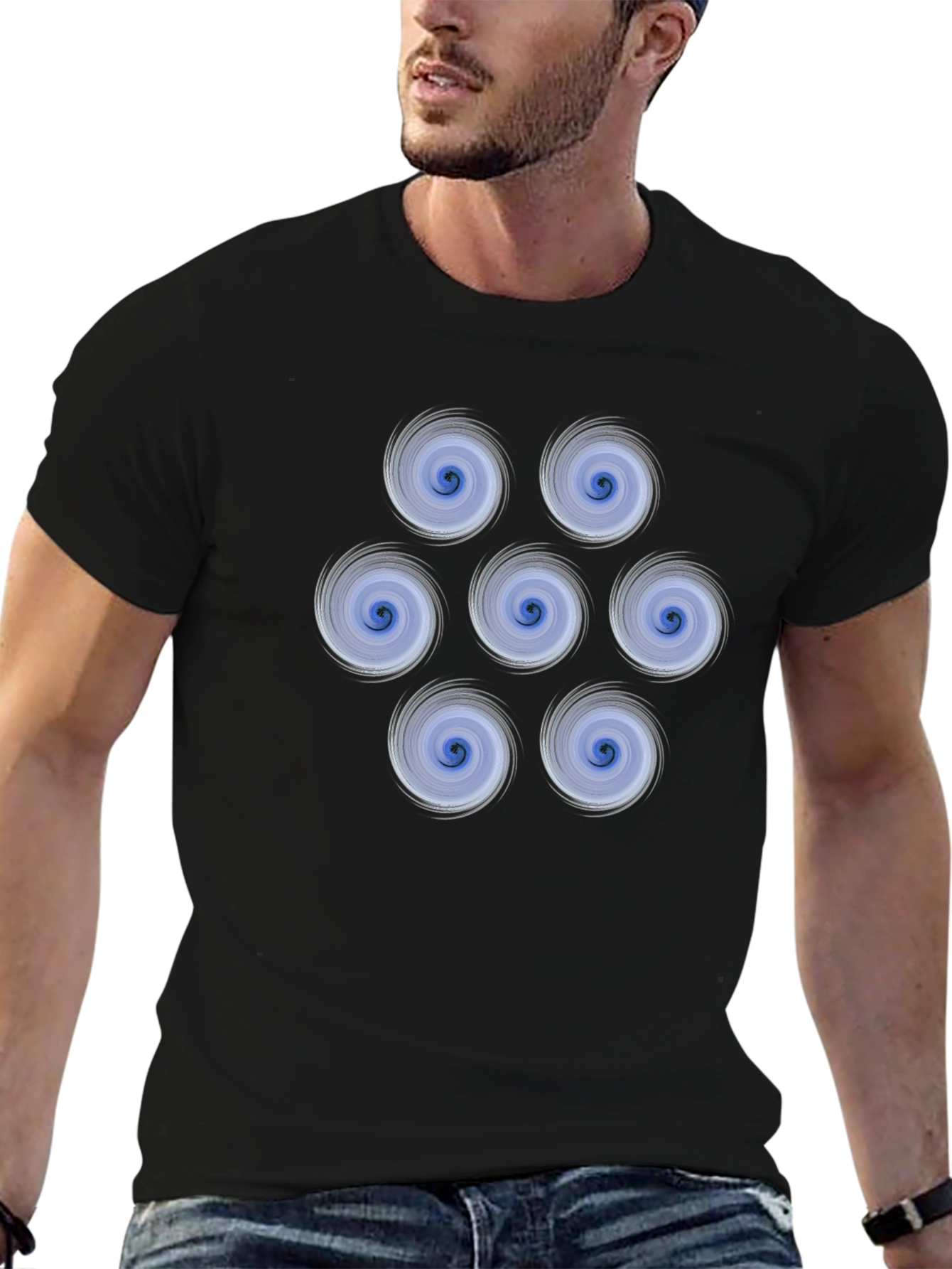 Swirl Circle Pattern Graphic Tee - Black Cotton T-Shirt